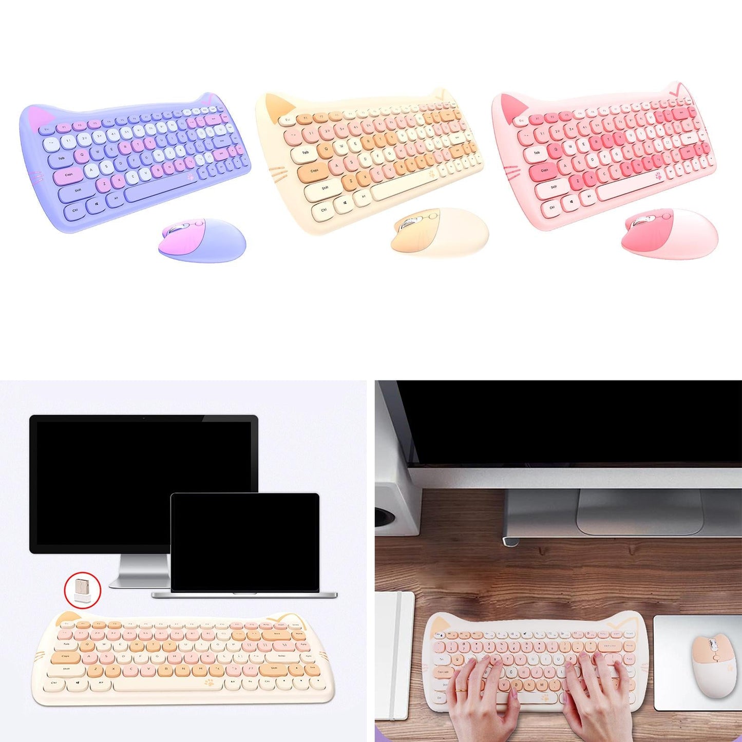 2.4G Wireless Keyboard Mouse Kit 84 Keys Desktop for Windows10 Windows XP Purple