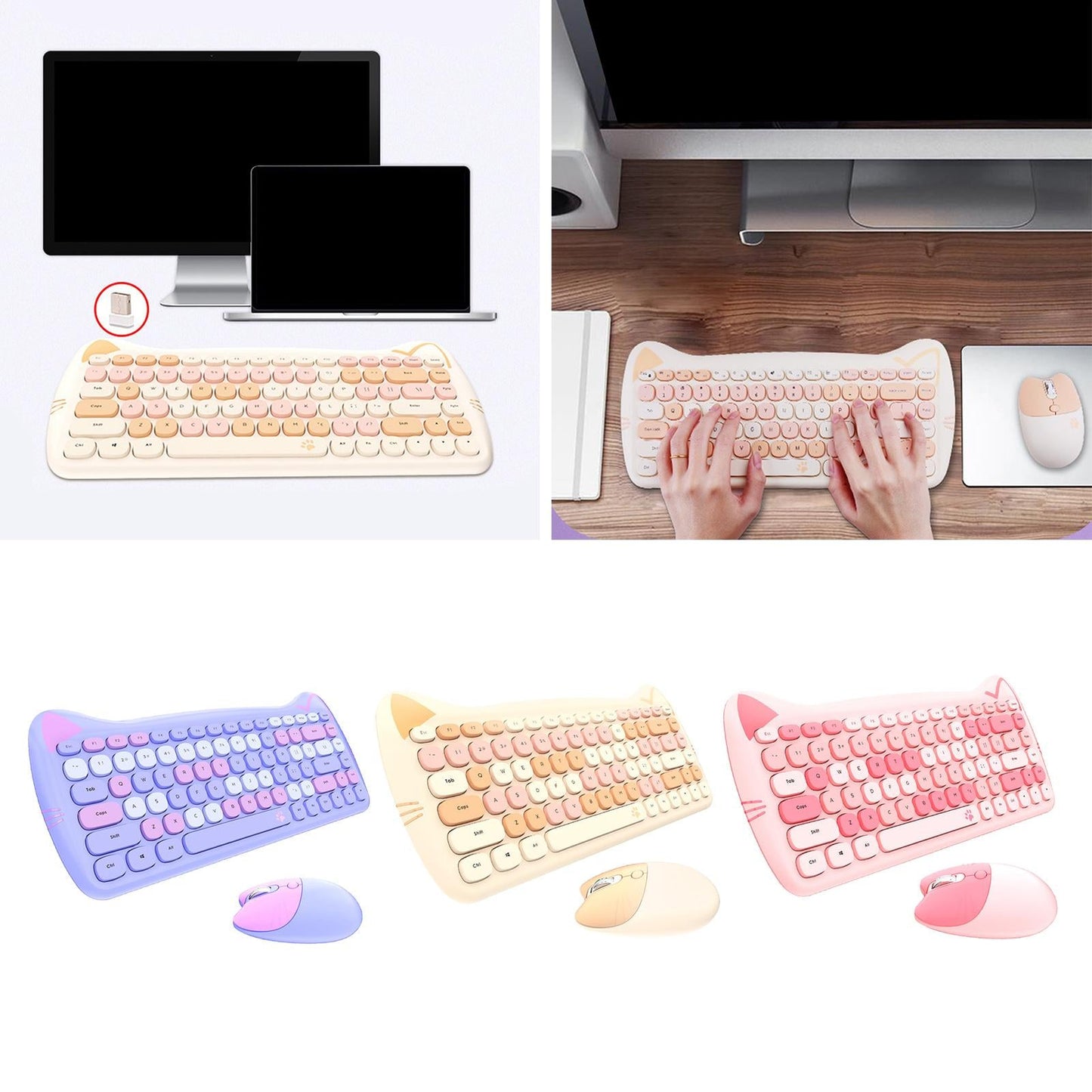 2.4G Wireless Keyboard Mouse Kit 84 Keys Desktop for Windows10 Windows XP Purple