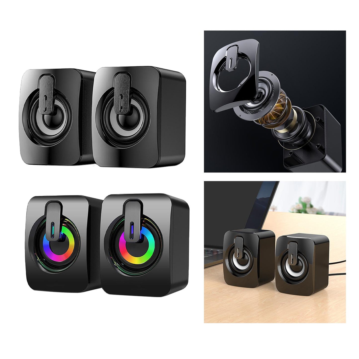 2Pcs Desktop Speakers 50mm Loudspeakers for Mobile Phone Laptops Home Office without light