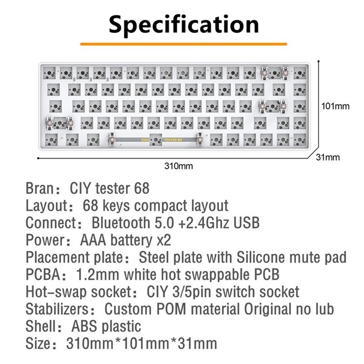 Tester68 Mechanical Keyboard Kits 2.4G/Bluetooth 5.0 black option 6