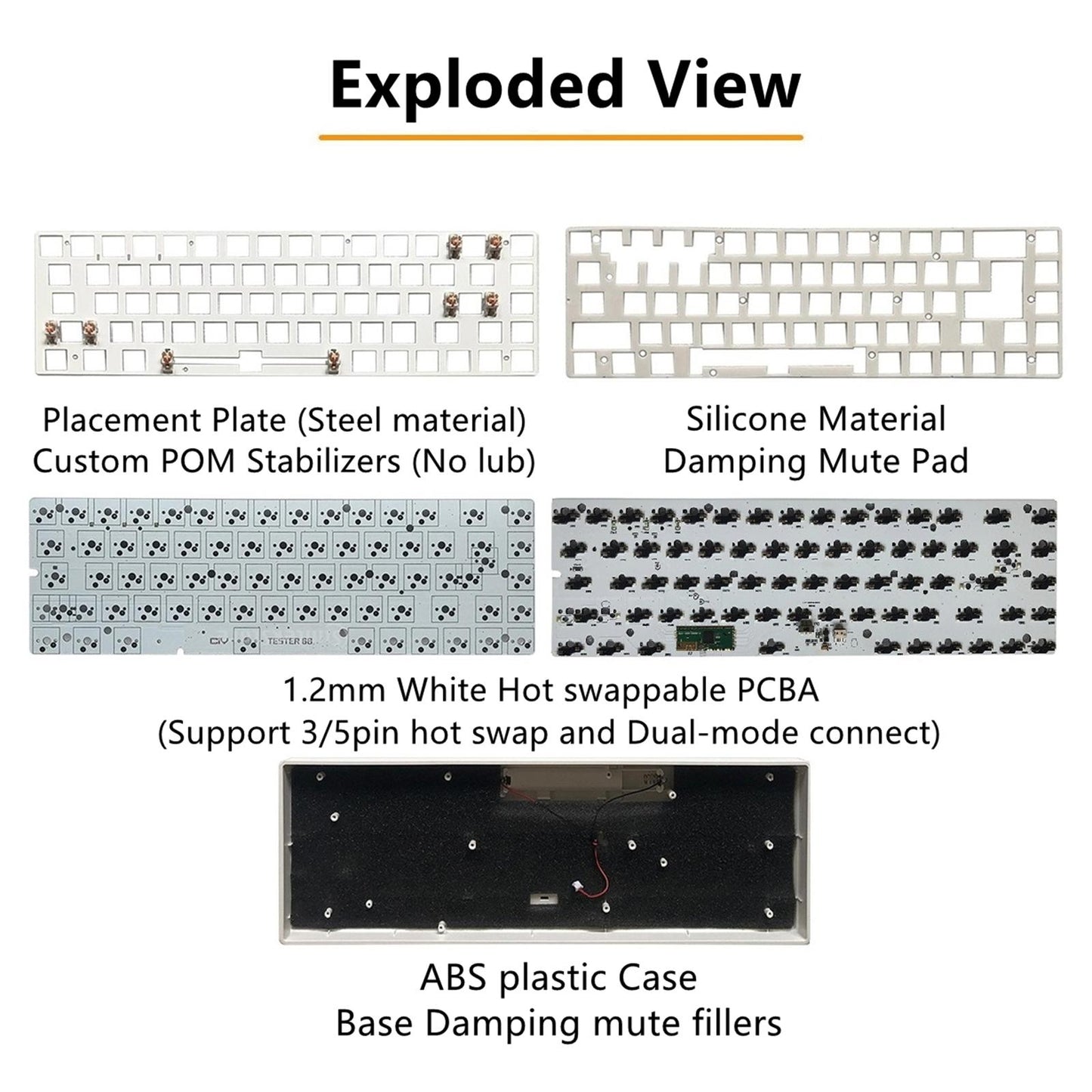 Tester68 Mechanical Keyboard Kits 2.4G/Bluetooth 5.0 black option 6