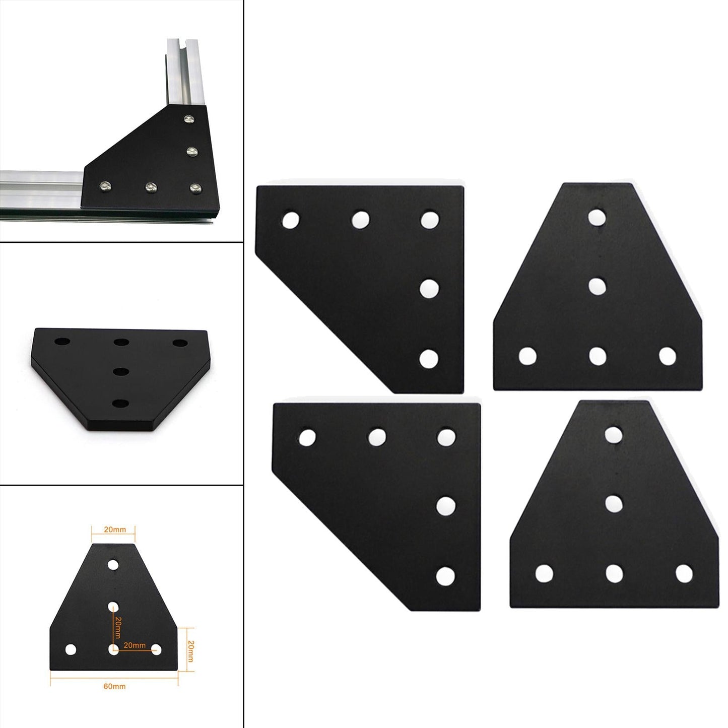 2x 5 Hole Joint Board Plate Joining Plate Bracket for 3D Printer Accessories 5 hole L-shaped