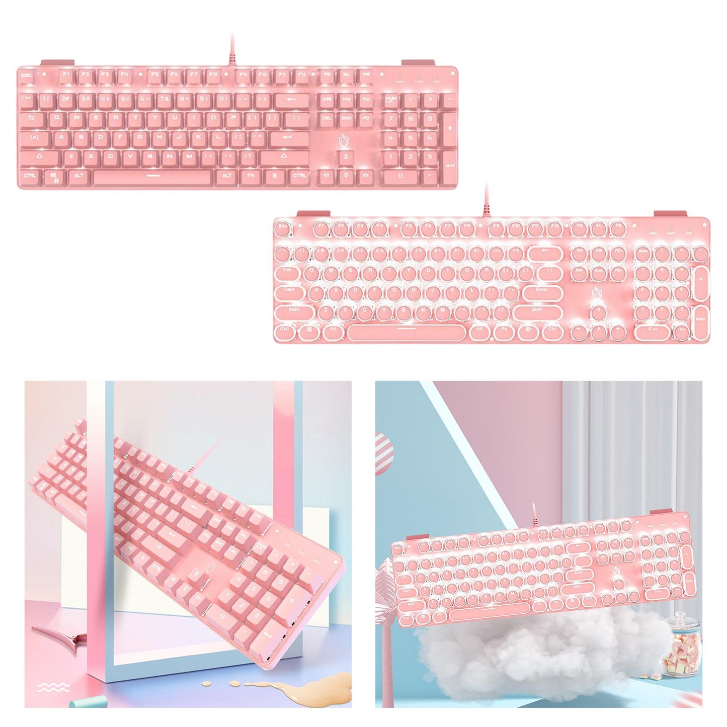 Wired Gaming Keyboard Ergonomic Pink Keyboard for Computer Gamer Square