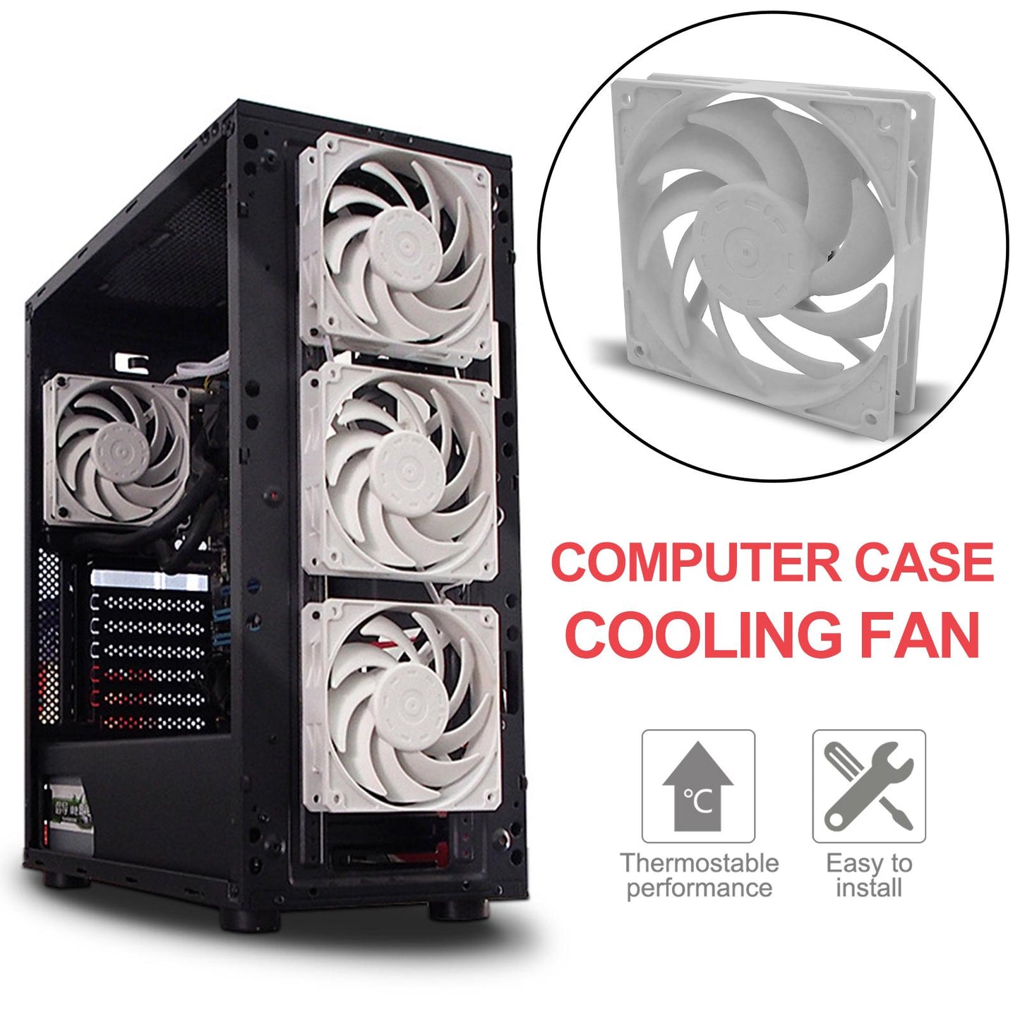 Quiet Cooling Case Fan 12cm/120mm DIY 4-Pin for Computer Case Mining Rig White