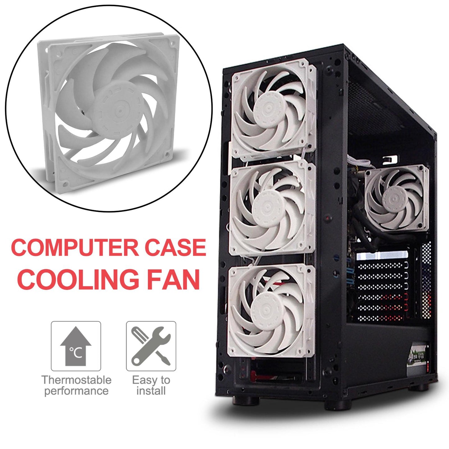 Quiet Cooling Case Fan 12cm/120mm DIY 4-Pin for Computer Case Mining Rig White