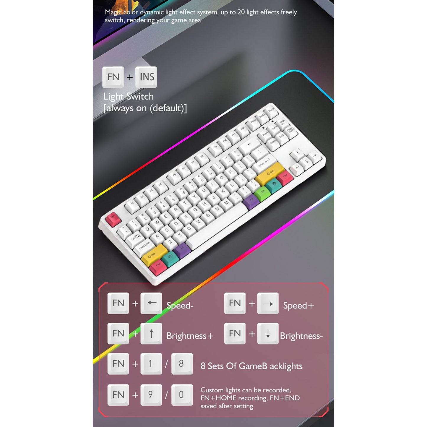 87Keys RGB Wired Mechanical Keyboard Detachable for Gaming Home Red Switch
