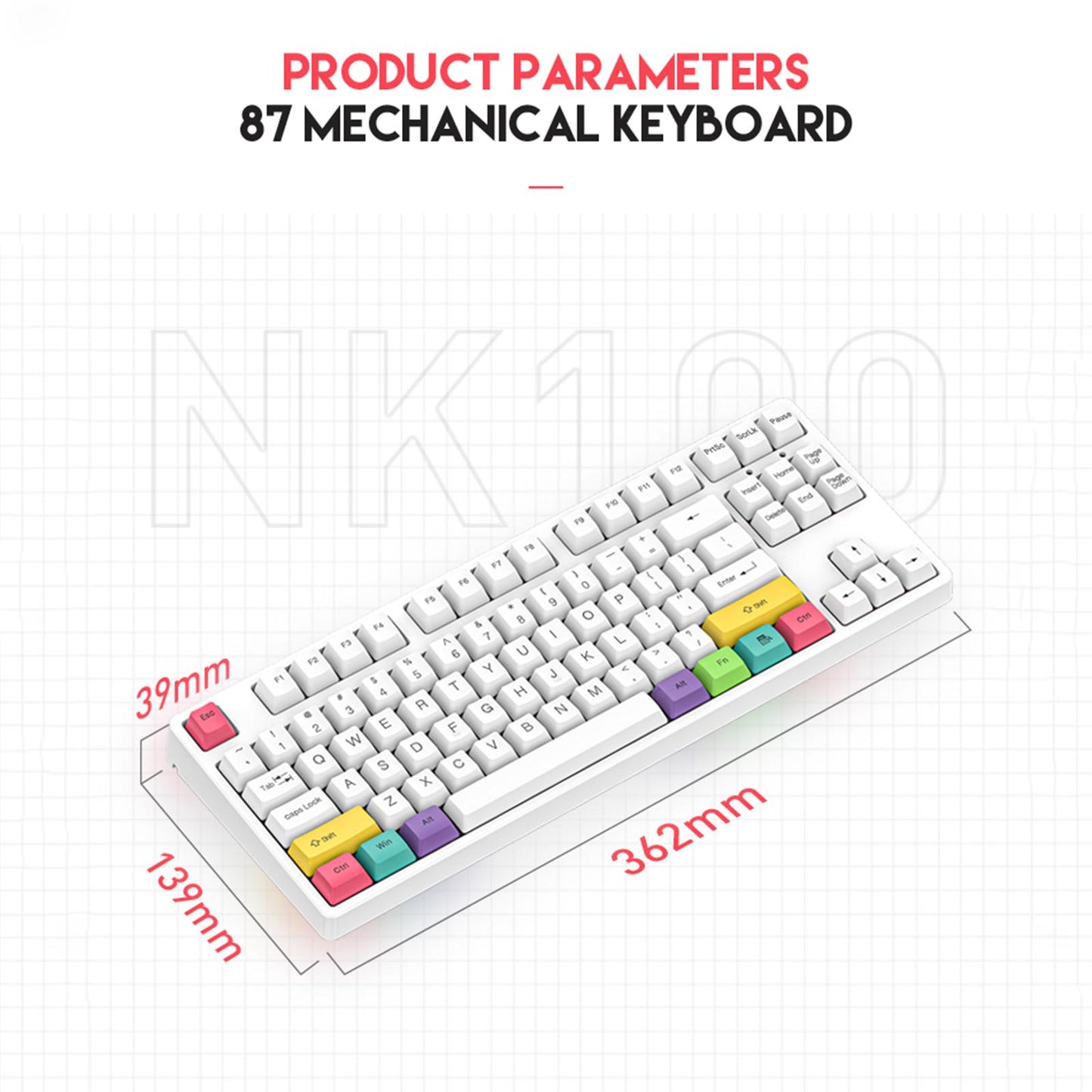 87Keys RGB Wired Mechanical Keyboard Detachable for Gaming Home Red Switch