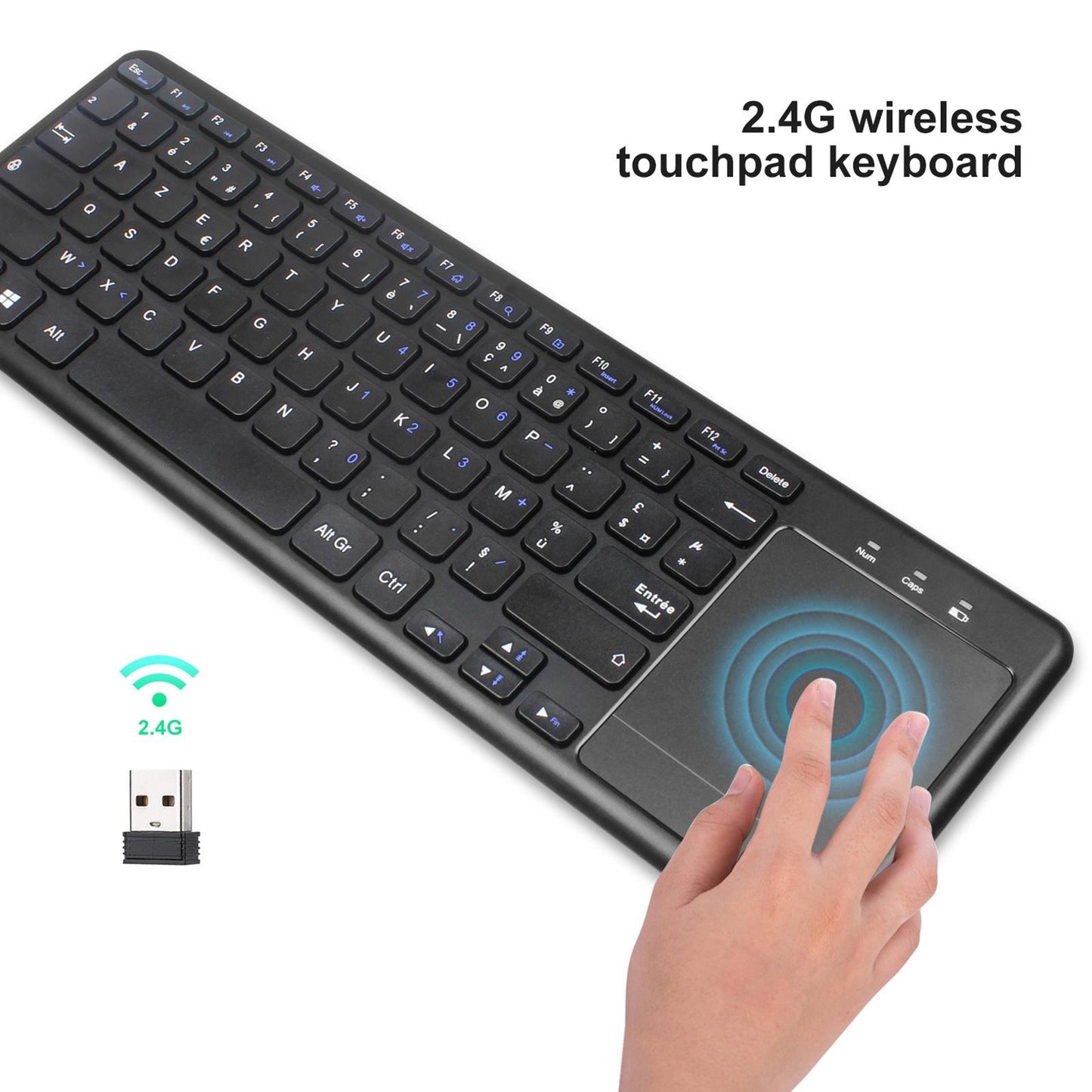 2.4G Wireless Keyboard with Multi Gesture Touchpad Cordless for Smart TV PC