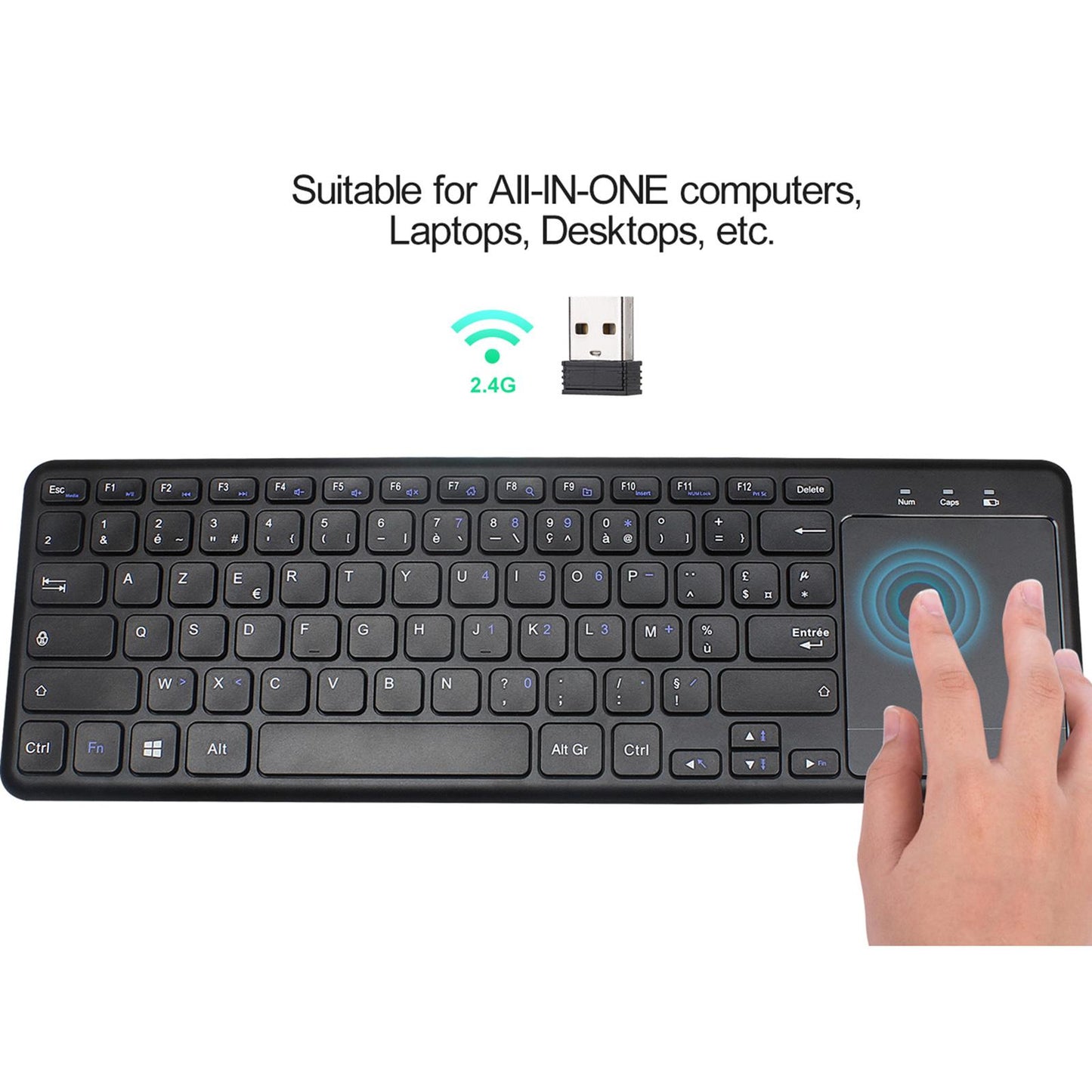 2.4G Wireless Keyboard with Multi Gesture Touchpad Cordless for Smart TV PC