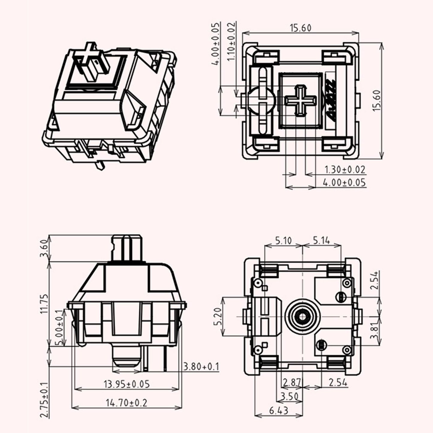 45x 3 Pin Diced Fruit Switch Set DIY Pre Lubed Switches Peach Switch