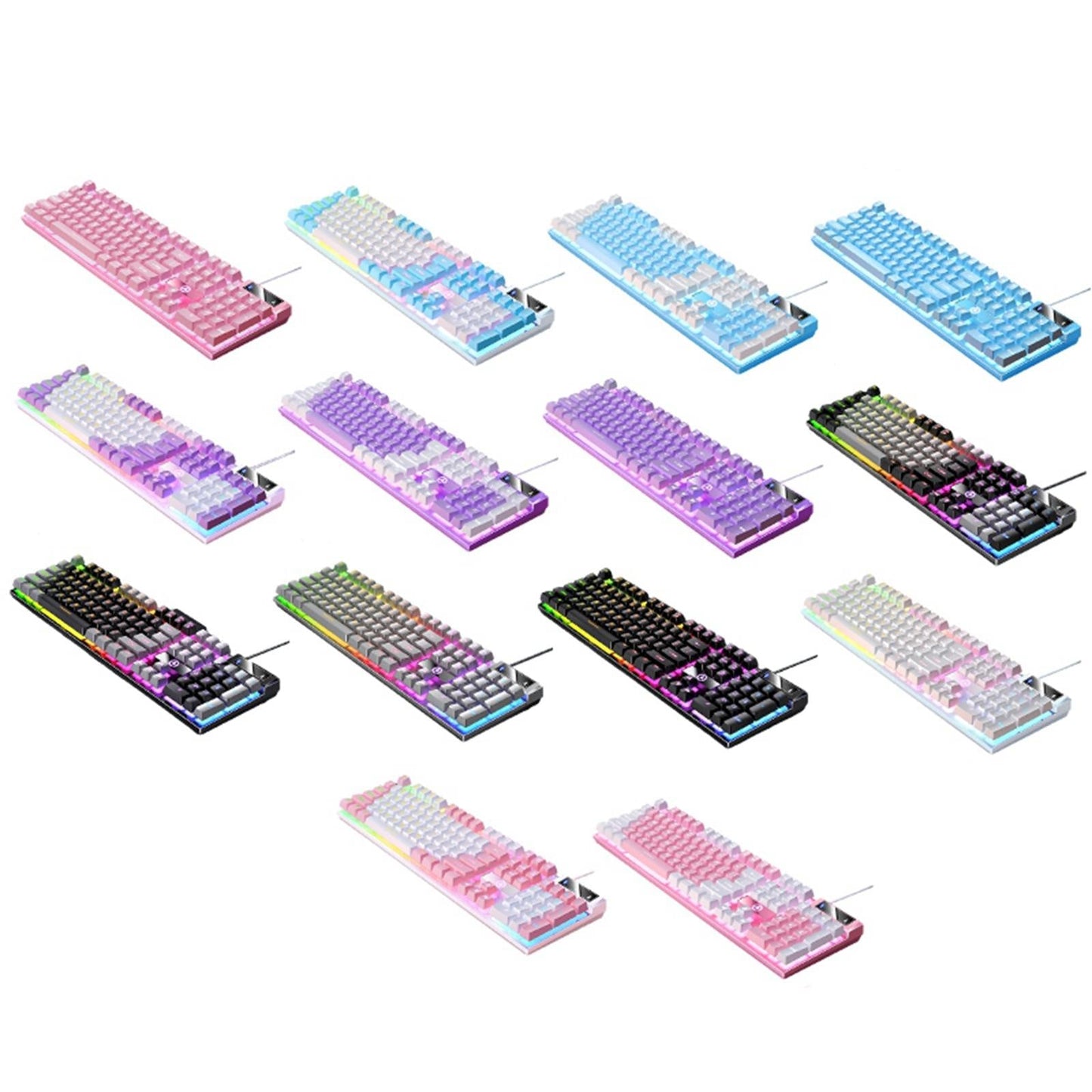 Mechanical Gaming Keyboard USB RGB Backlit for PC Game Office White Pink