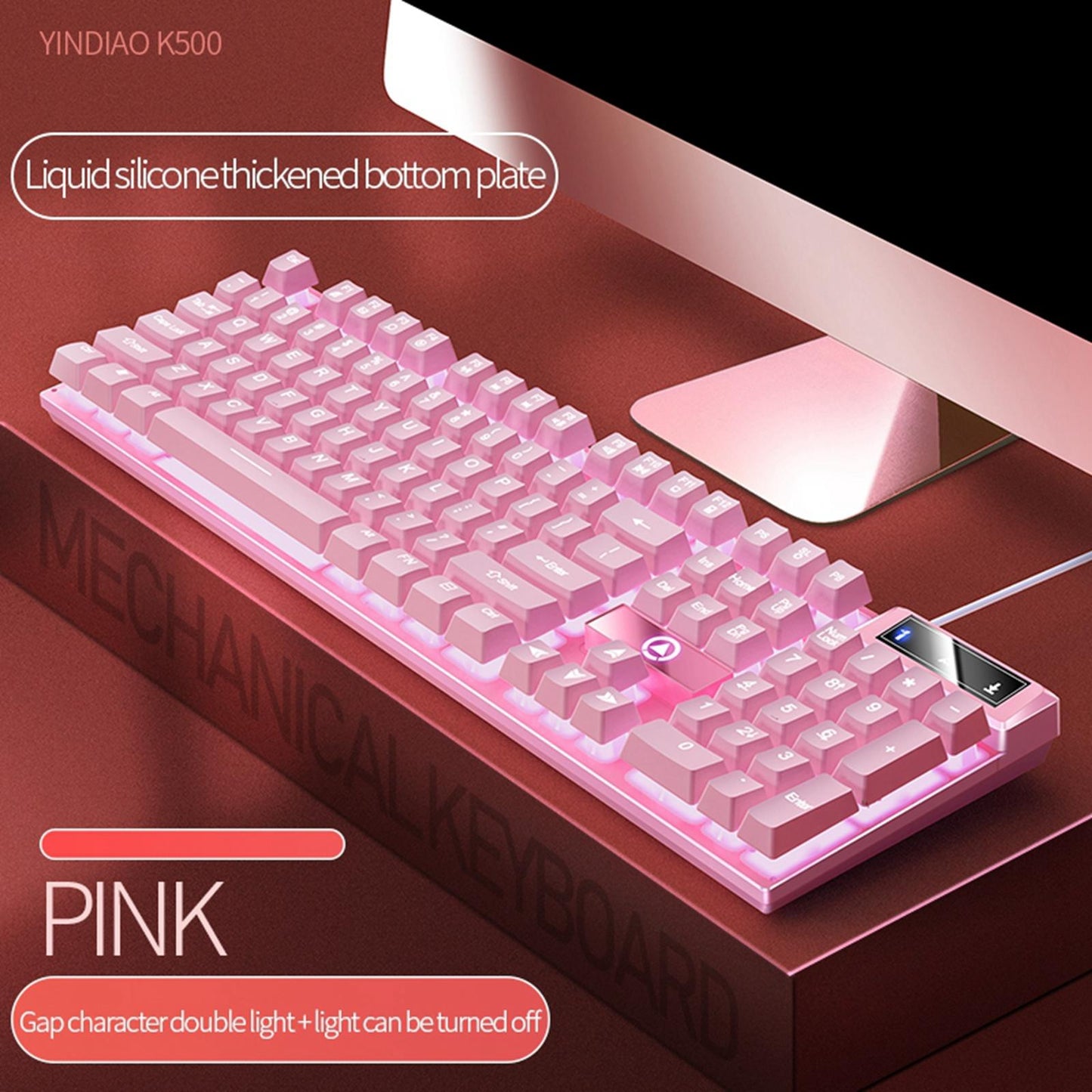 Mechanical Gaming Keyboard USB LED Lighting for Game Office Pink