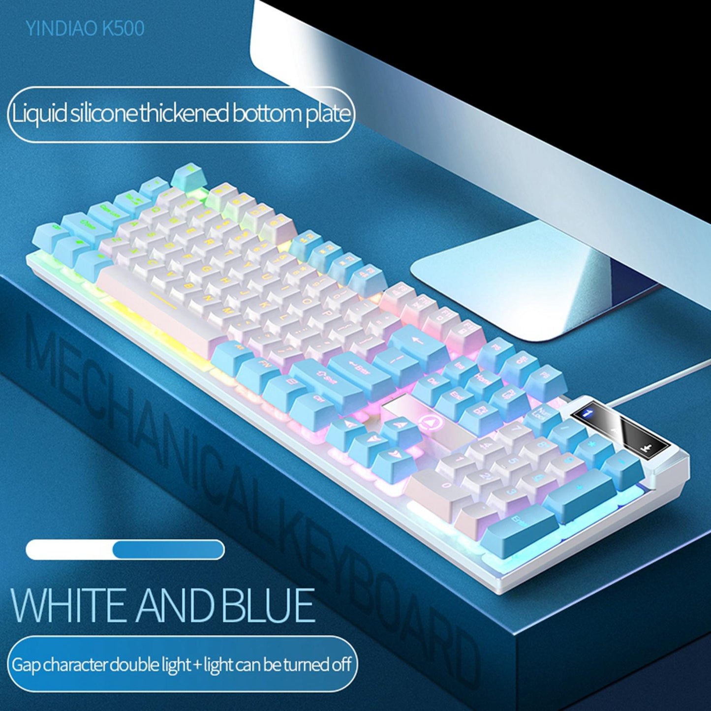 Mechanical Gaming Keyboard USB RGB Backlit for PC Game Office White Blue