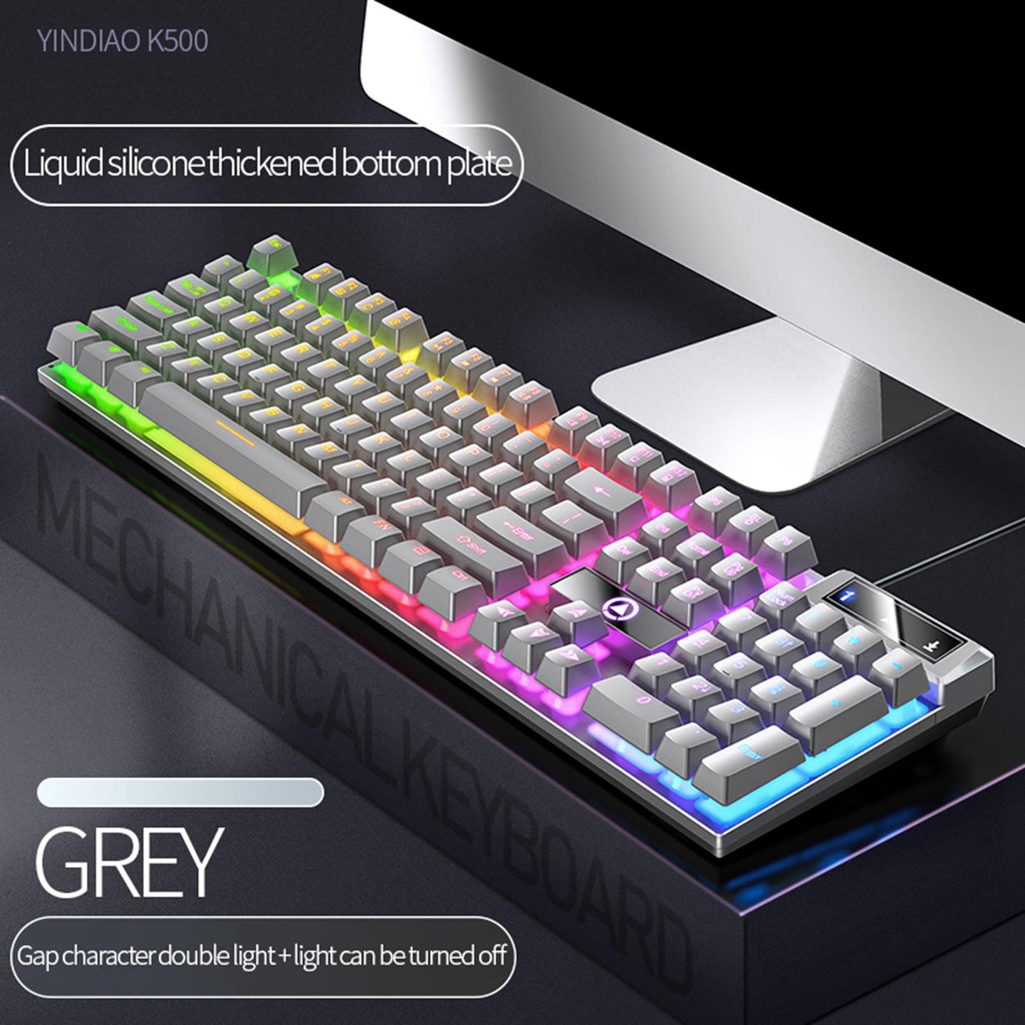 Mechanical Gaming Keyboard USB RGB Backlit for PC Game Office Gray