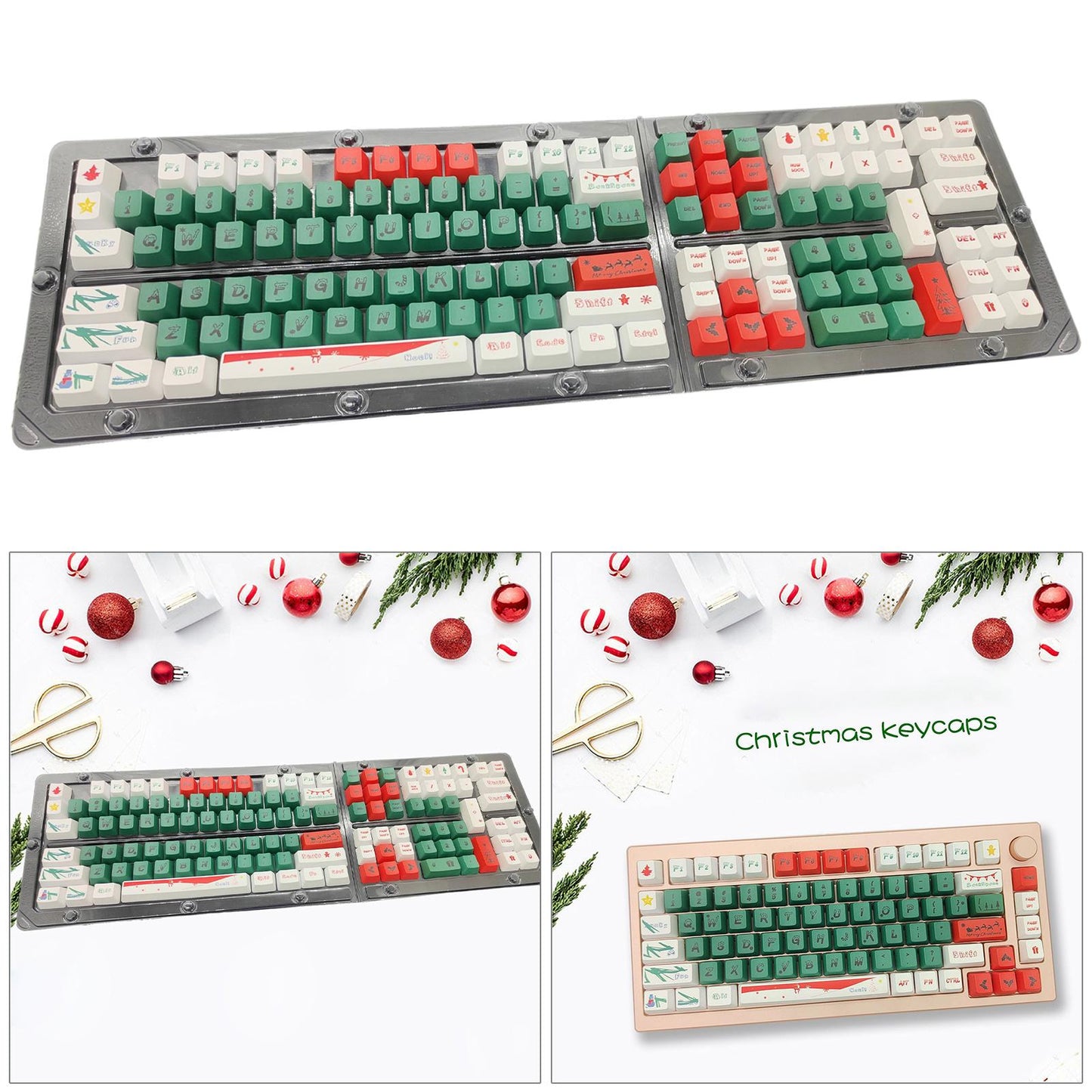 123 Keys PBT Keycaps Christmas Theme Waterproof for 61 64 68 87 96 98 108