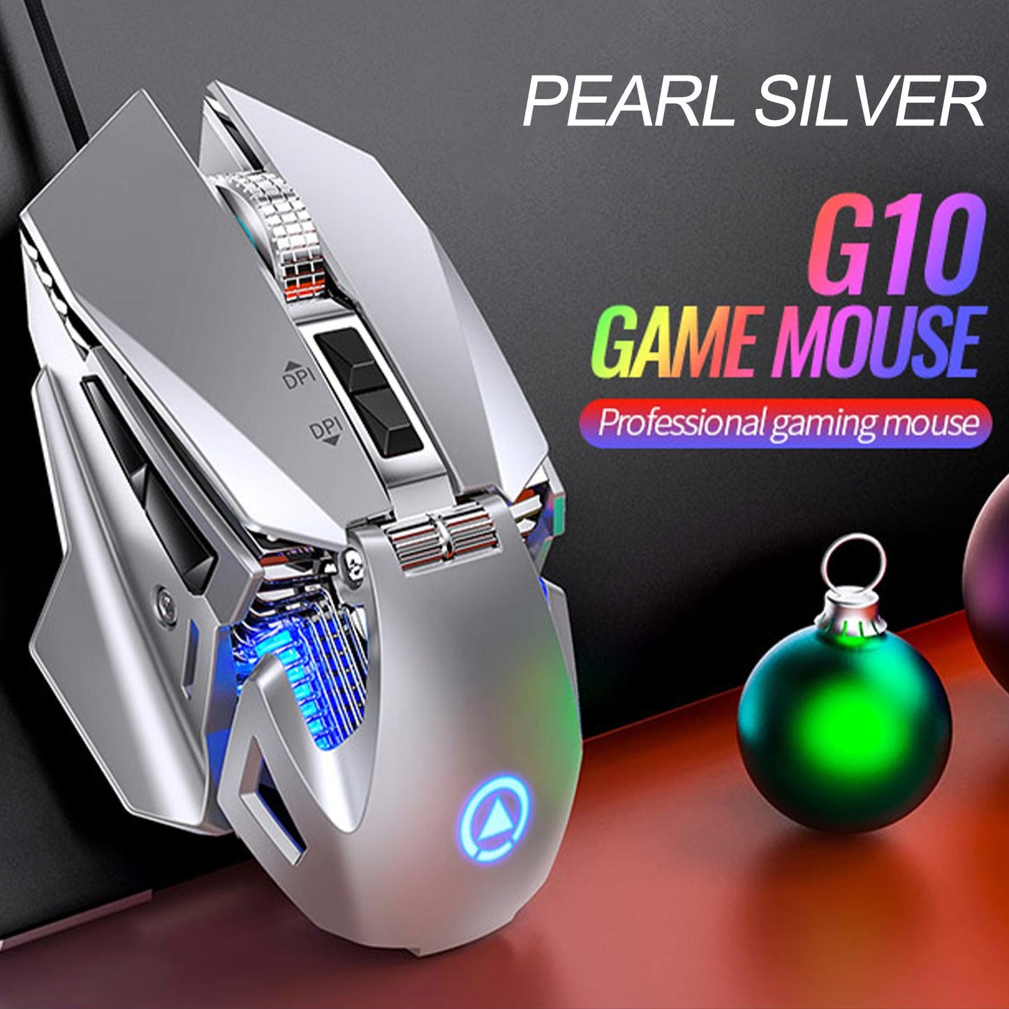 G10 Mechanical Gaming Mouse Wired Programming 7200 DPI with Flap Tail Silver