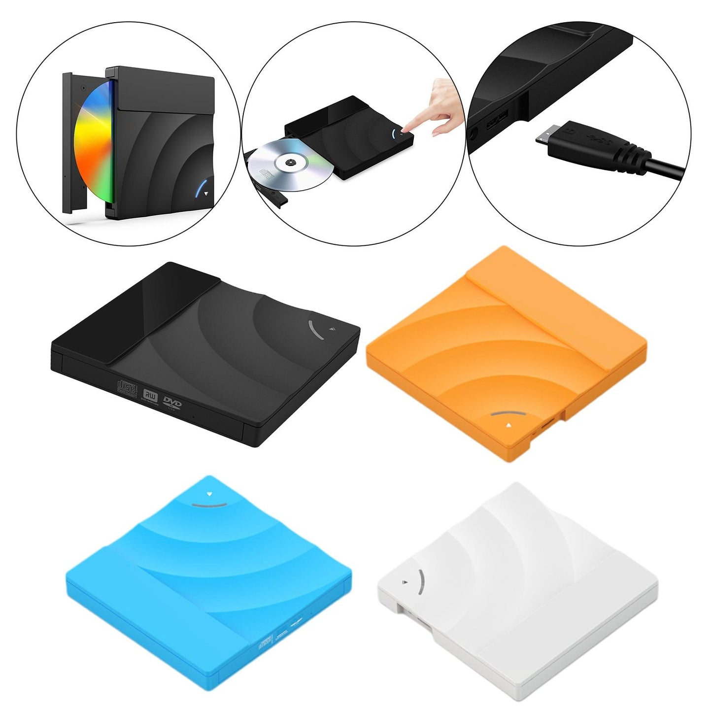 External CD DVD Rw Drive USB 3.0 Optical Disk Drive Rewriter Computer White