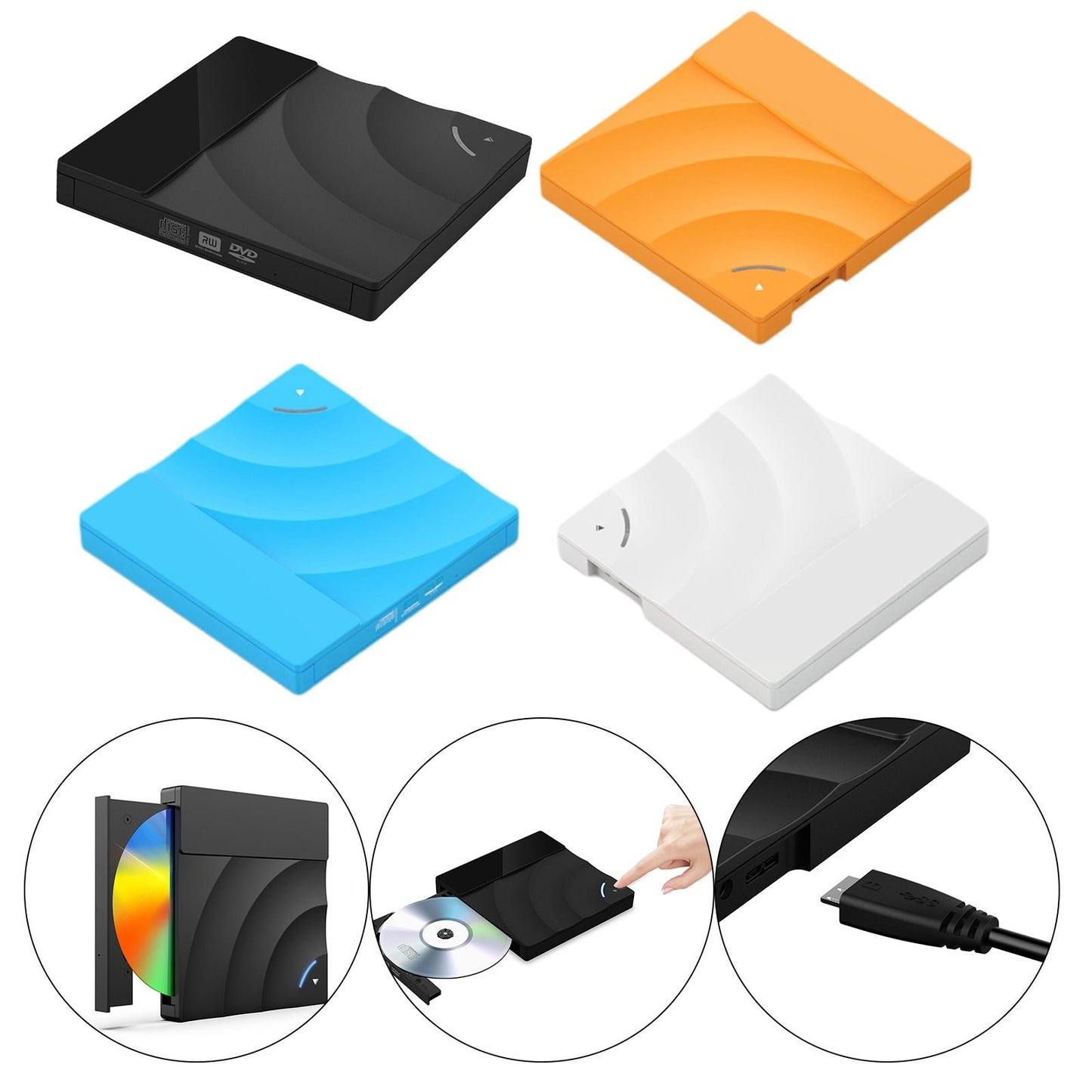 External CD DVD Rw Drive USB 3.0 Optical Disk Drive Rewriter Computer White