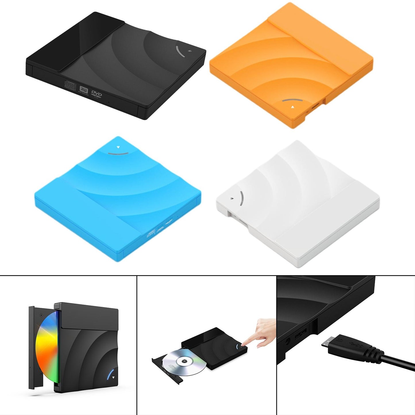 External CD DVD Rw Drive USB 3.0 Optical Disk Drive Rewriter Computer White