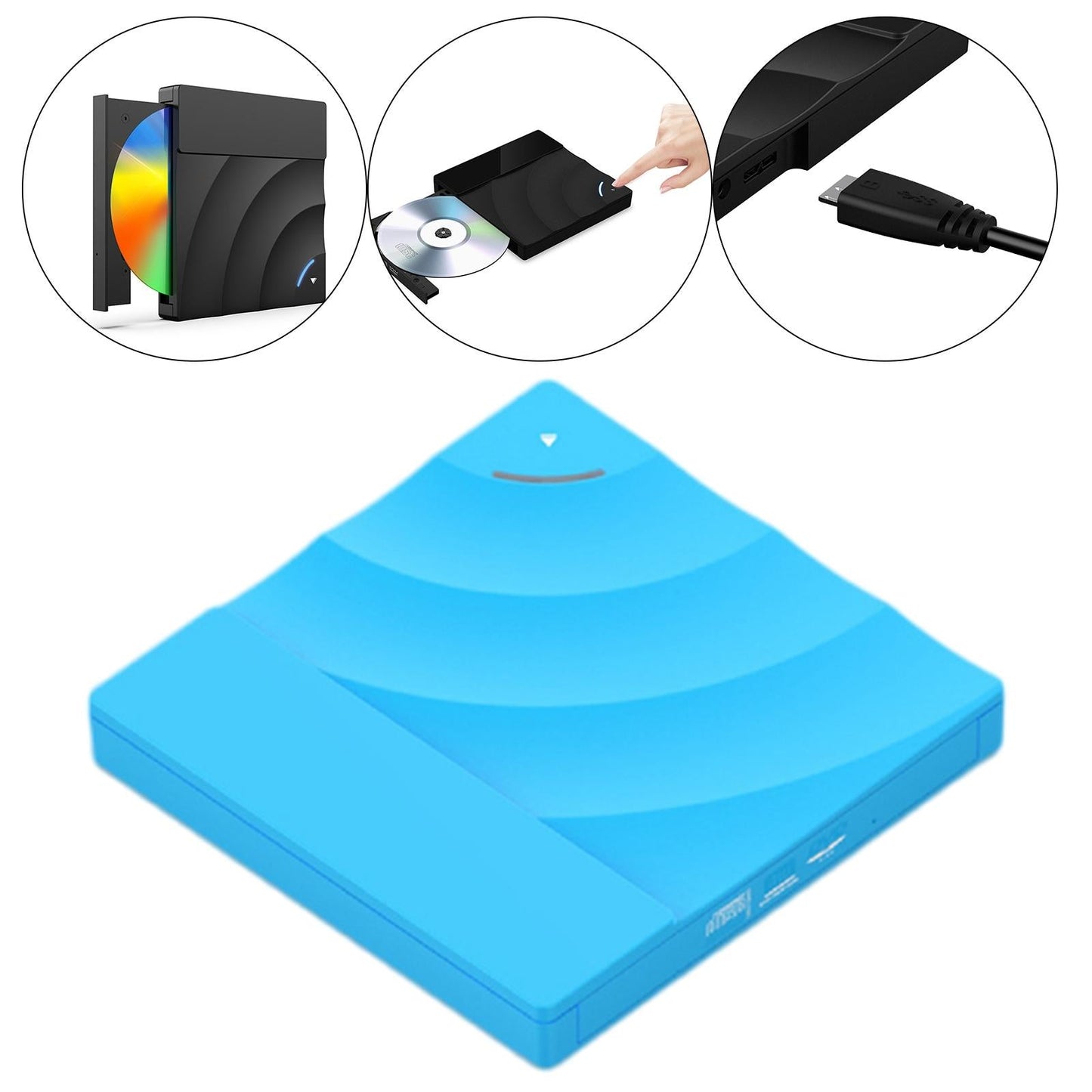 External CD DVD Rw Drive USB 3.0 Optical Disk Drive Rewriter Computer Blue