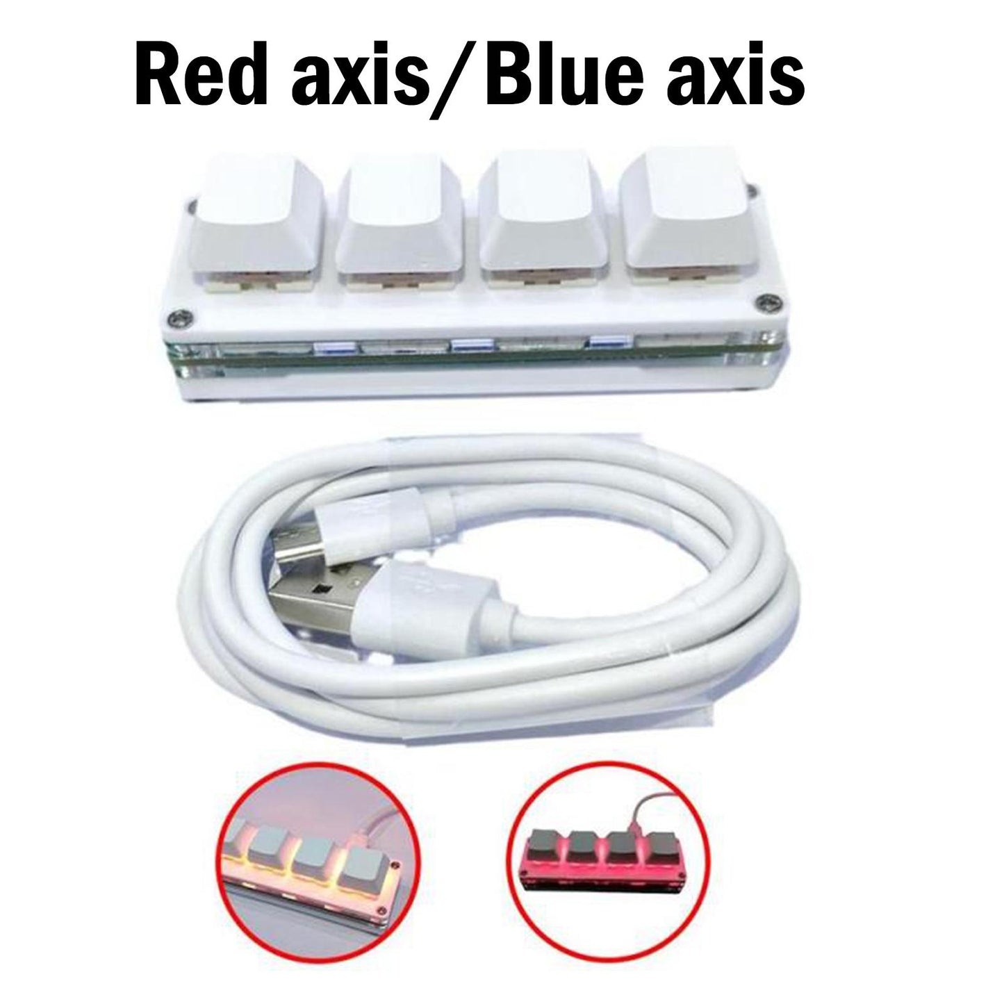 USB Mini 4 Keys Keyboard Programmable Hot Swap for Office Red Switch