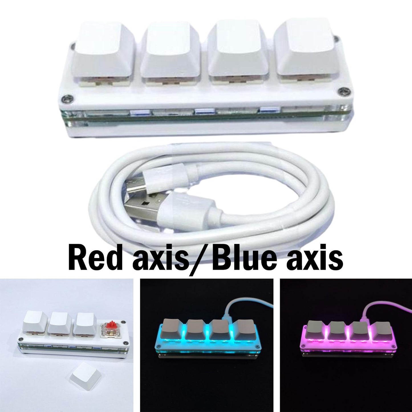 USB Mini 4 Keys Keyboard Programmable Hot Swap for Office Red Switch