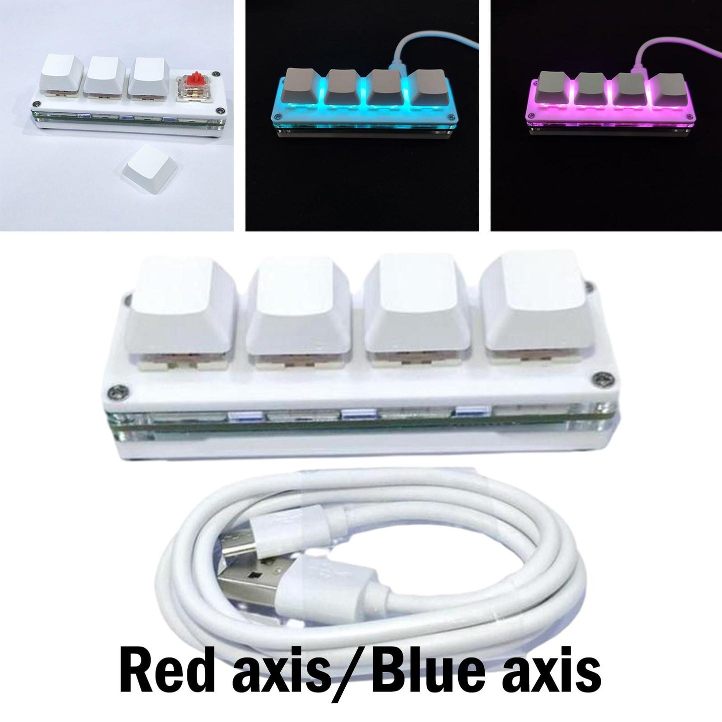 USB Mini 4 Keys Keyboard Programmable Hot Swap for Office Red Switch