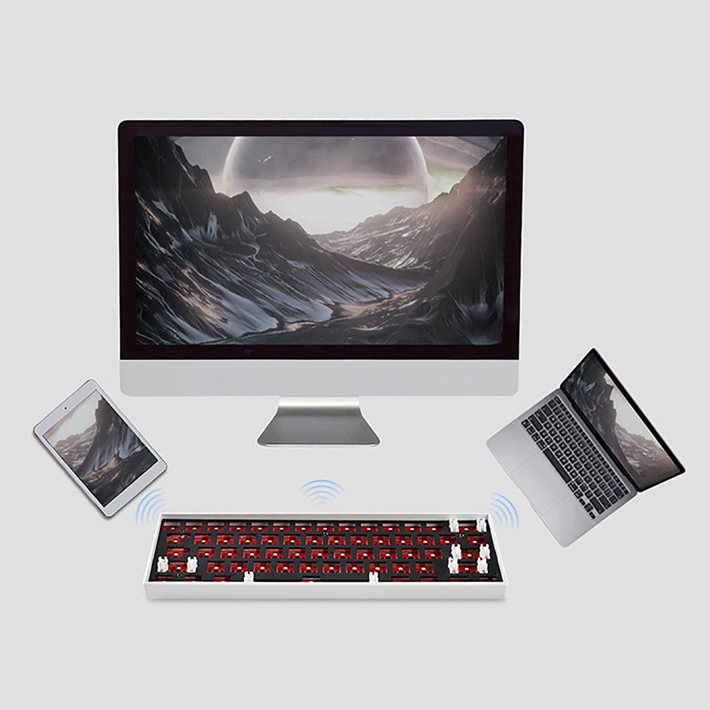 61 Keys Wireless Wired Mechanical Keyboard 2.4G Bluetooth for Tablet PC White WL61