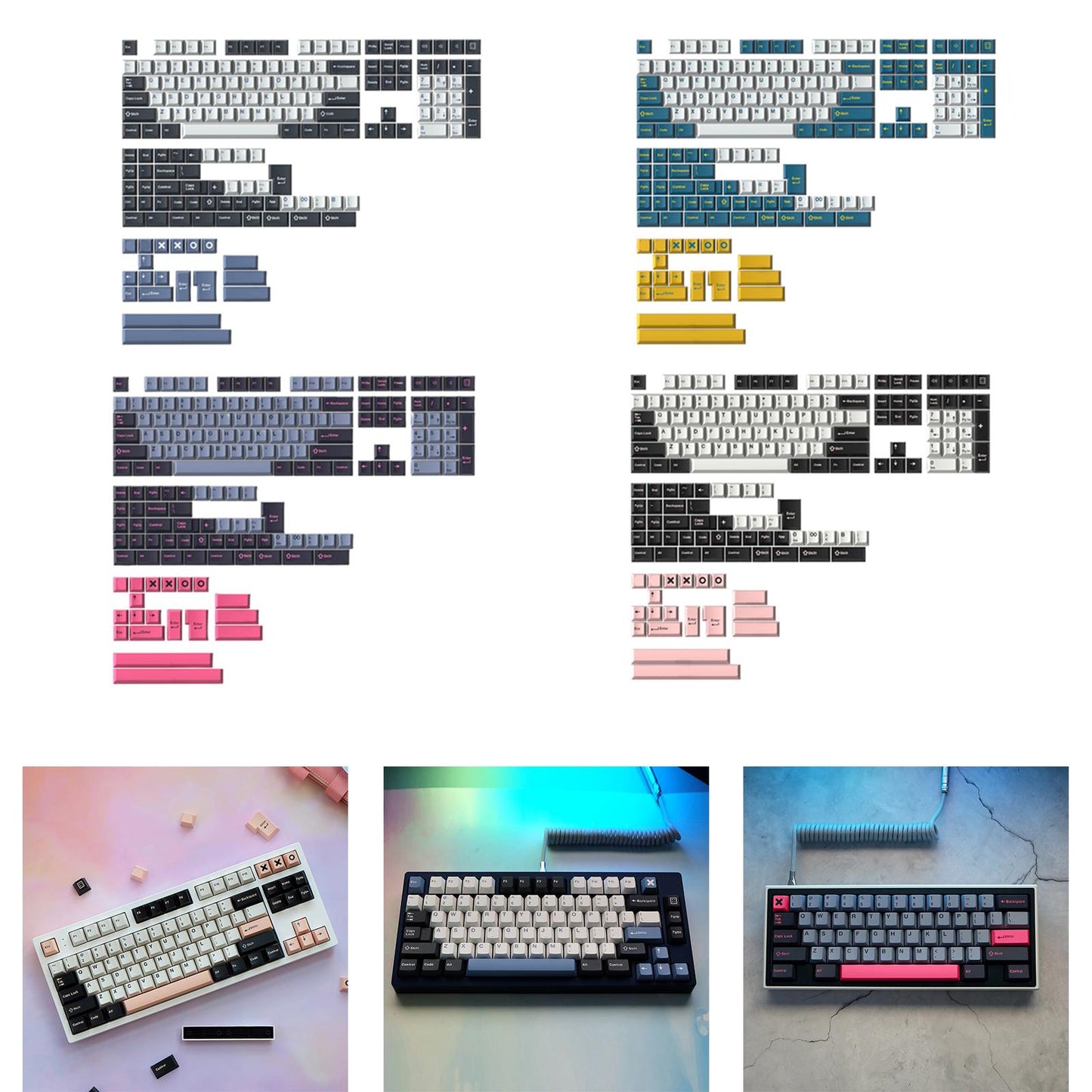 173-Key Keycaps Kits for Cherry MX Switch 84/87/96/98 Black Gray Red