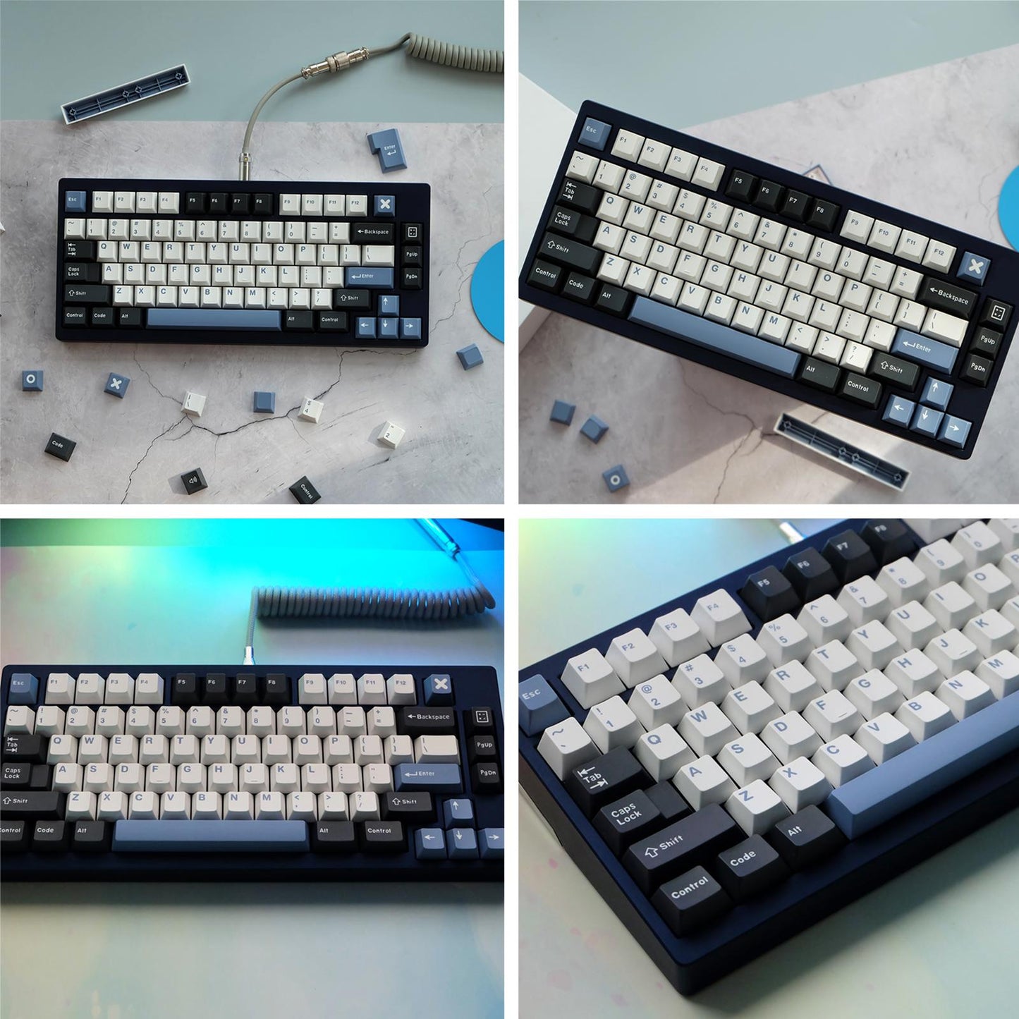 173-Key Keycaps Kits for Cherry MX Switch 84/87/96/98 Black White Blue