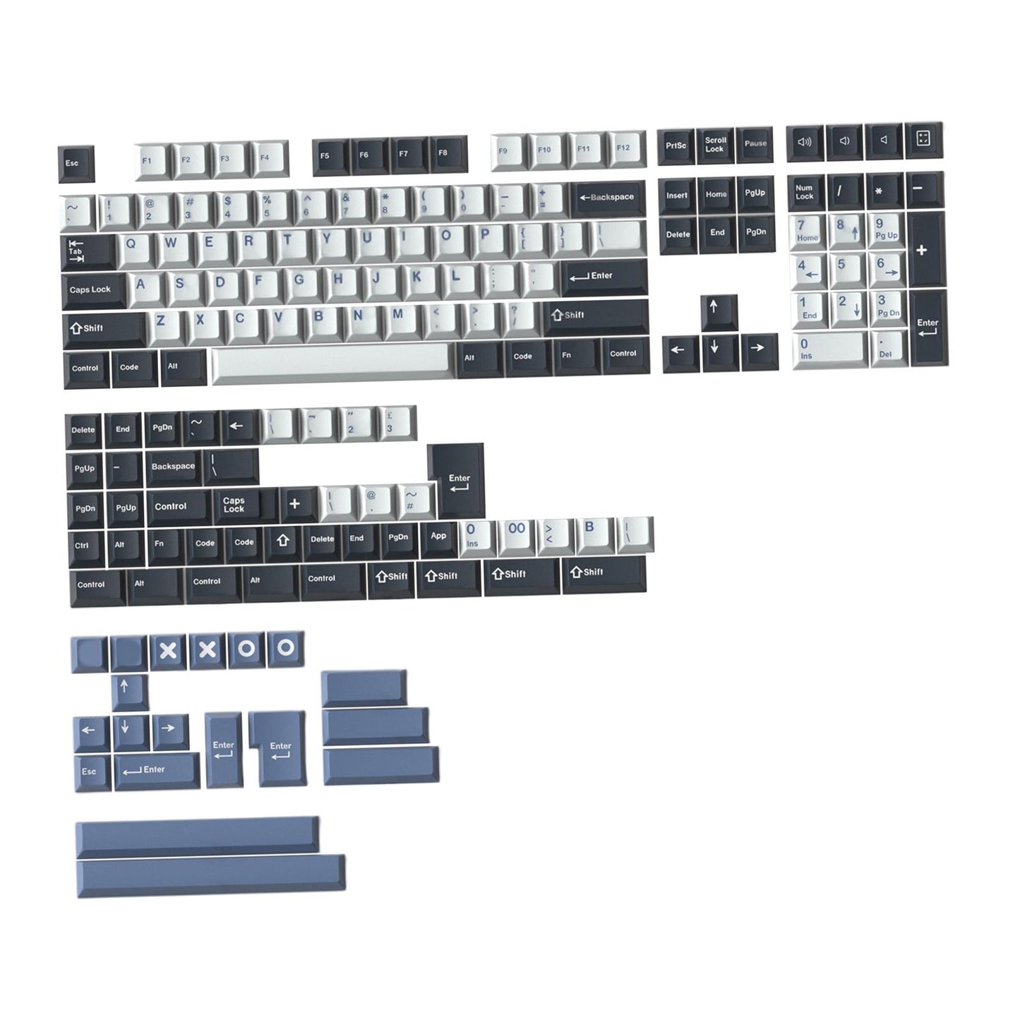 173-Key Keycaps Kits for Cherry MX Switch 84/87/96/98 Black White Blue