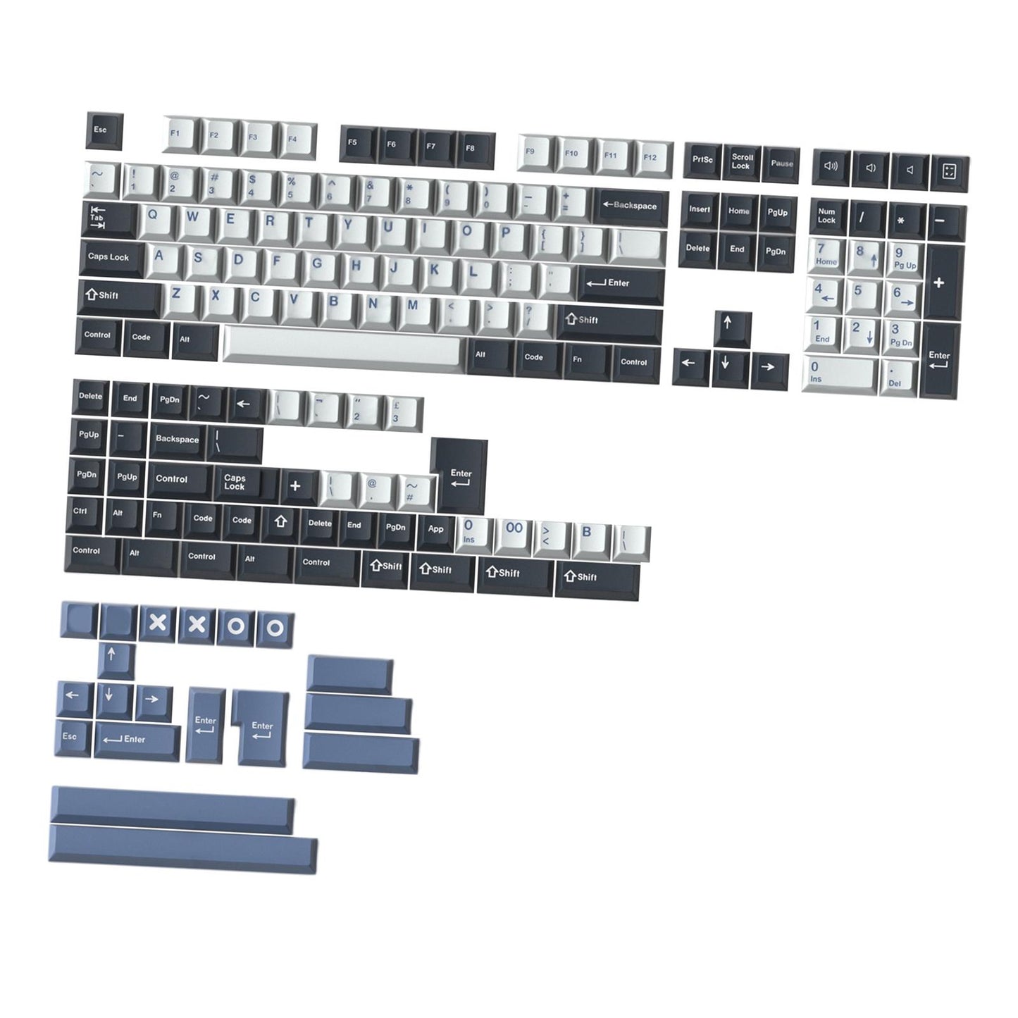 173-Key Keycaps Kits for Cherry MX Switch 84/87/96/98 Black White Blue