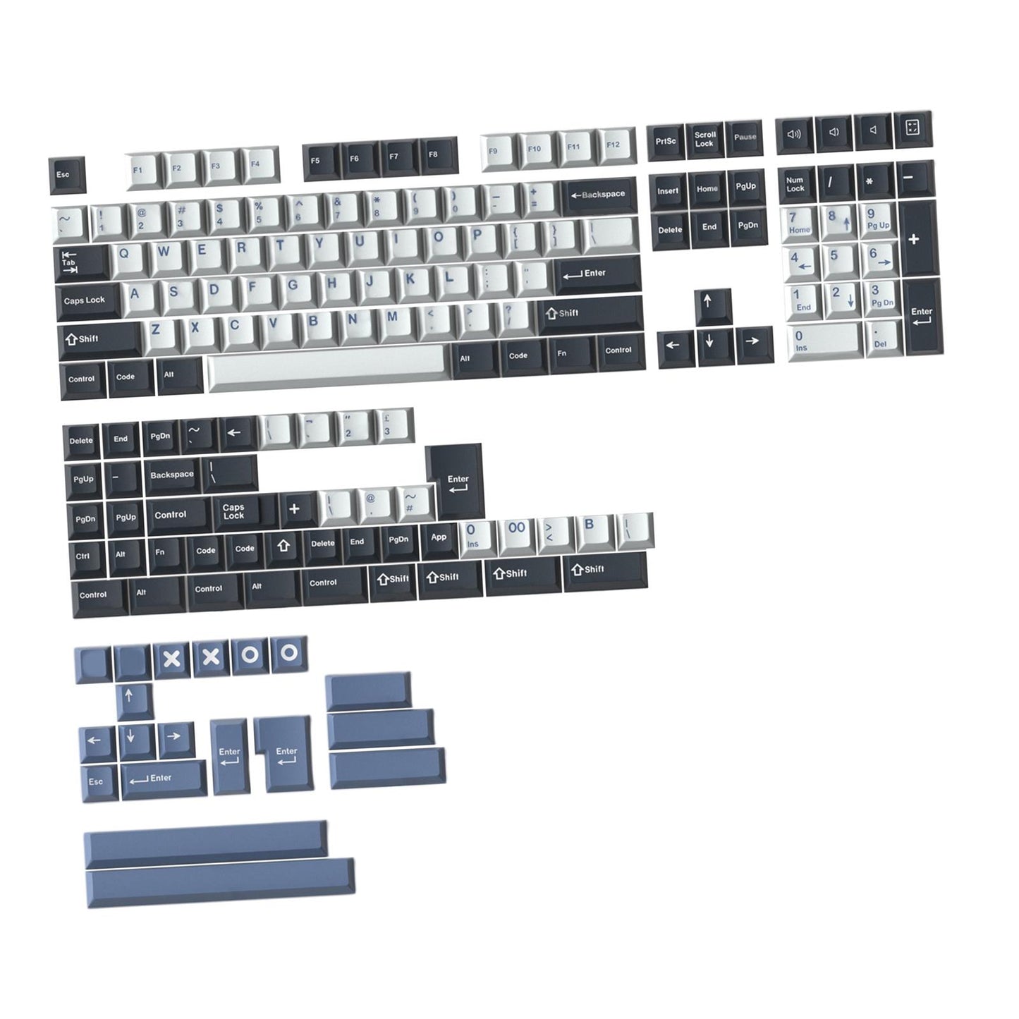 173-Key Keycaps Kits for Cherry MX Switch 84/87/96/98 Black White Blue