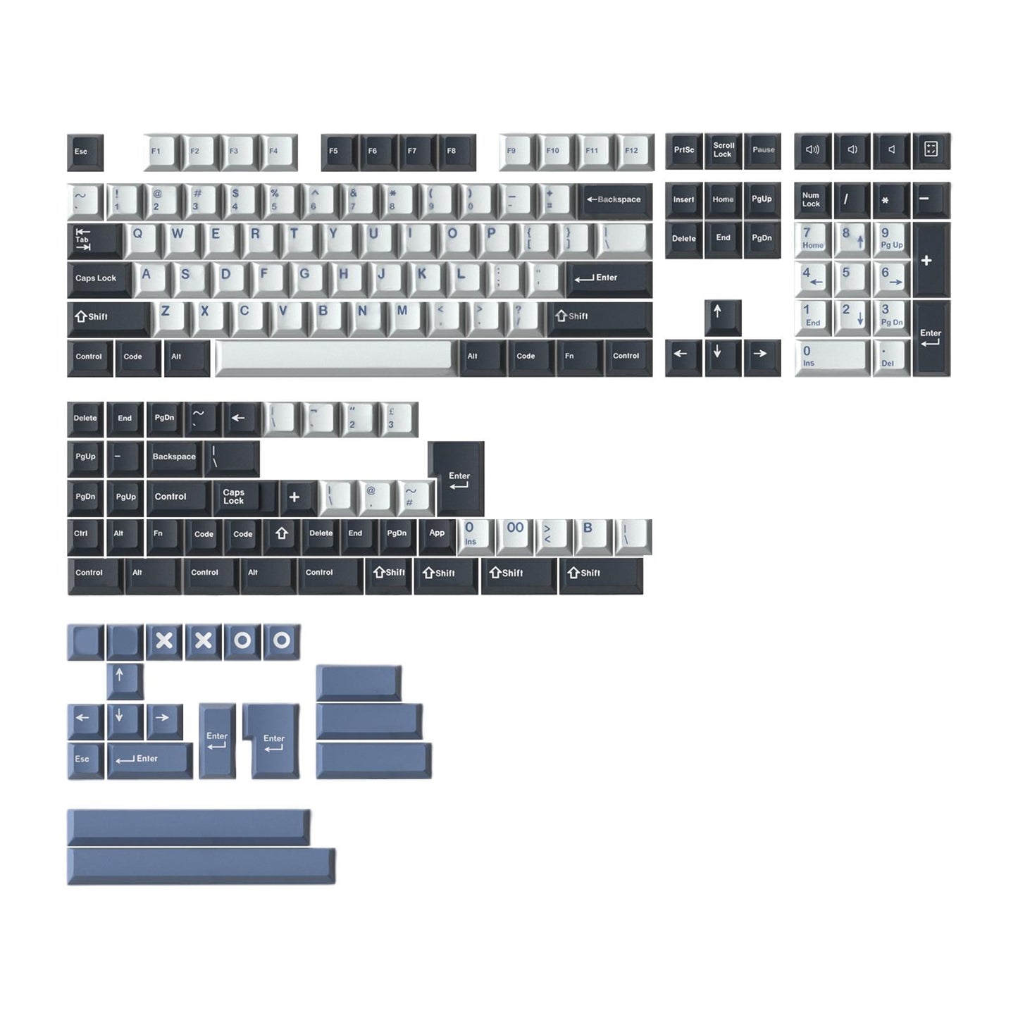 173-Key Keycaps Kits for Cherry MX Switch 84/87/96/98 Black White Blue
