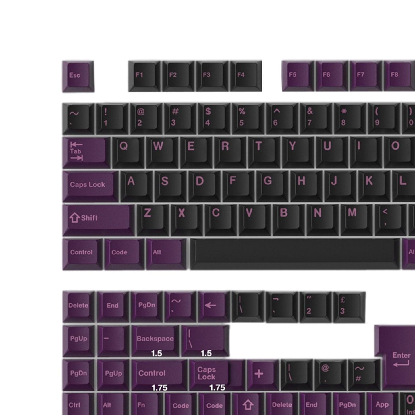 173 Keys Key Caps Keycaps 1.75U 2U for MX Switch Cherry Profile Black Lotus