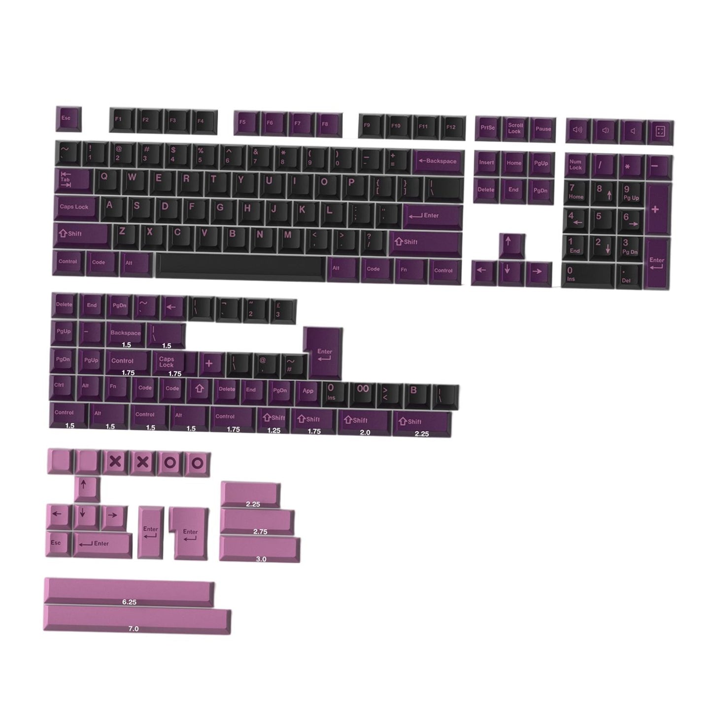 173 Keys Key Caps Keycaps 1.75U 2U for MX Switch Cherry Profile Black Lotus