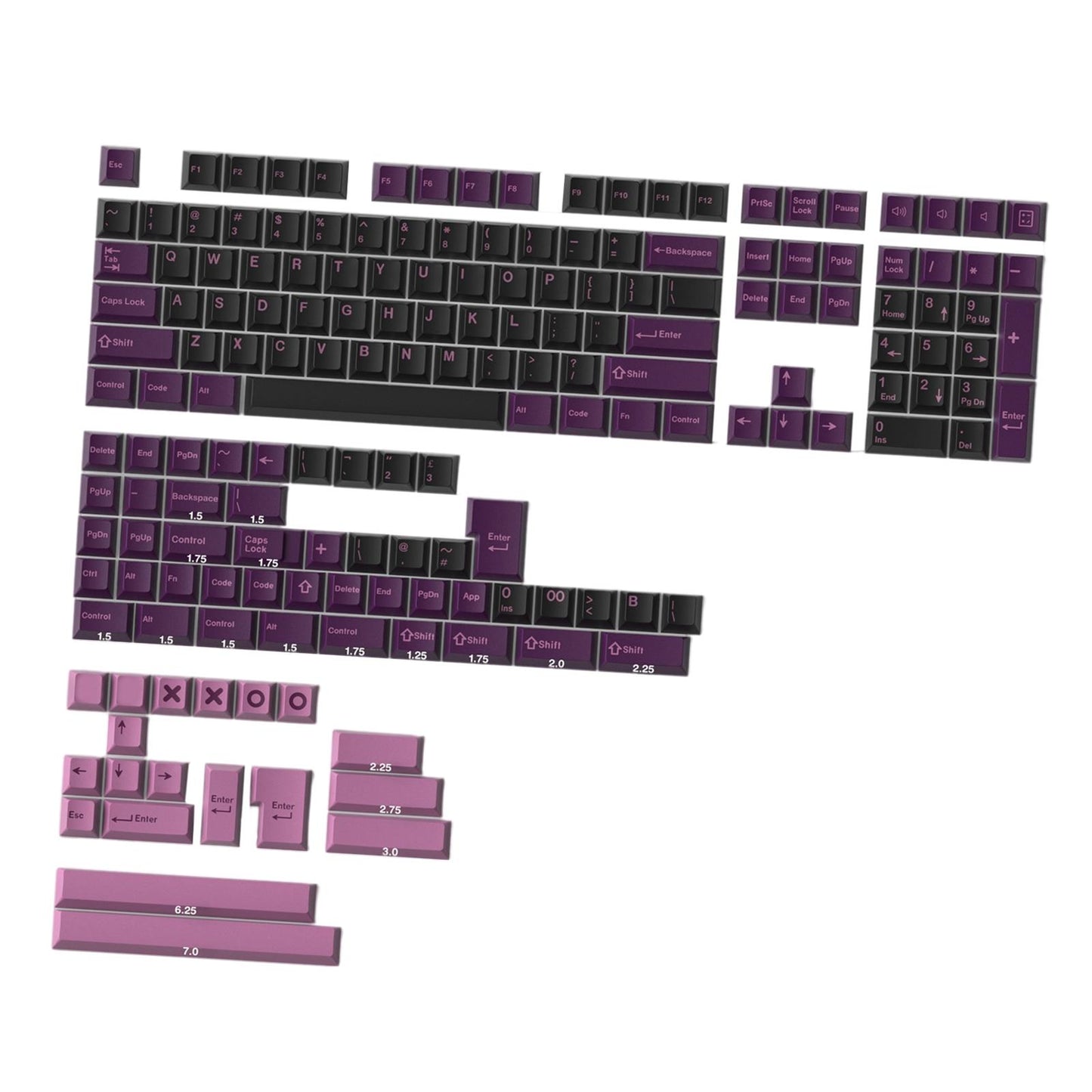 173 Keys Key Caps Keycaps 1.75U 2U for MX Switch Cherry Profile Black Lotus