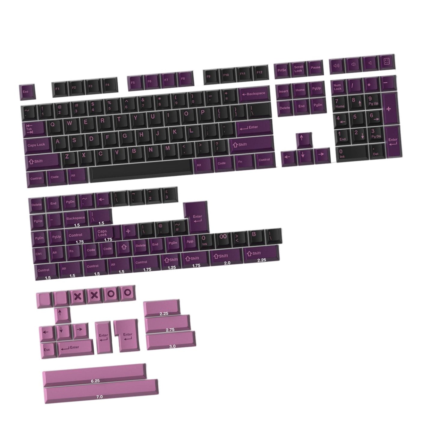 173 Keys Key Caps Keycaps 1.75U 2U for MX Switch Cherry Profile Black Lotus