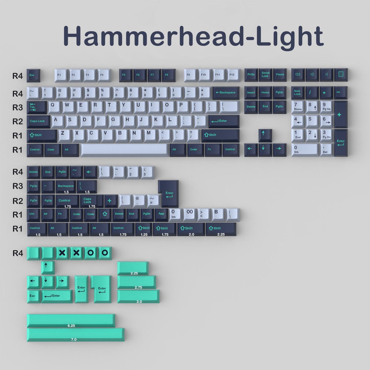 173-Key Keycaps Kit Double Shot for Cherry MX Clone Switch Hammerhead-Light