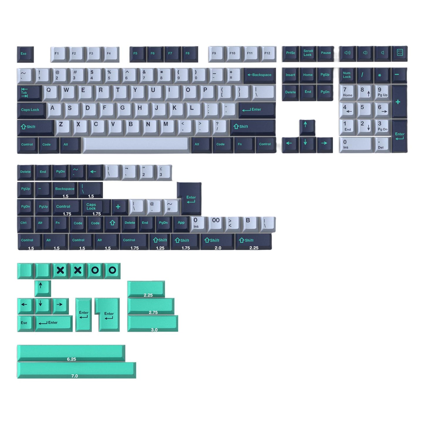 173-Key Keycaps Kit Double Shot for Cherry MX Clone Switch Hammerhead-Light