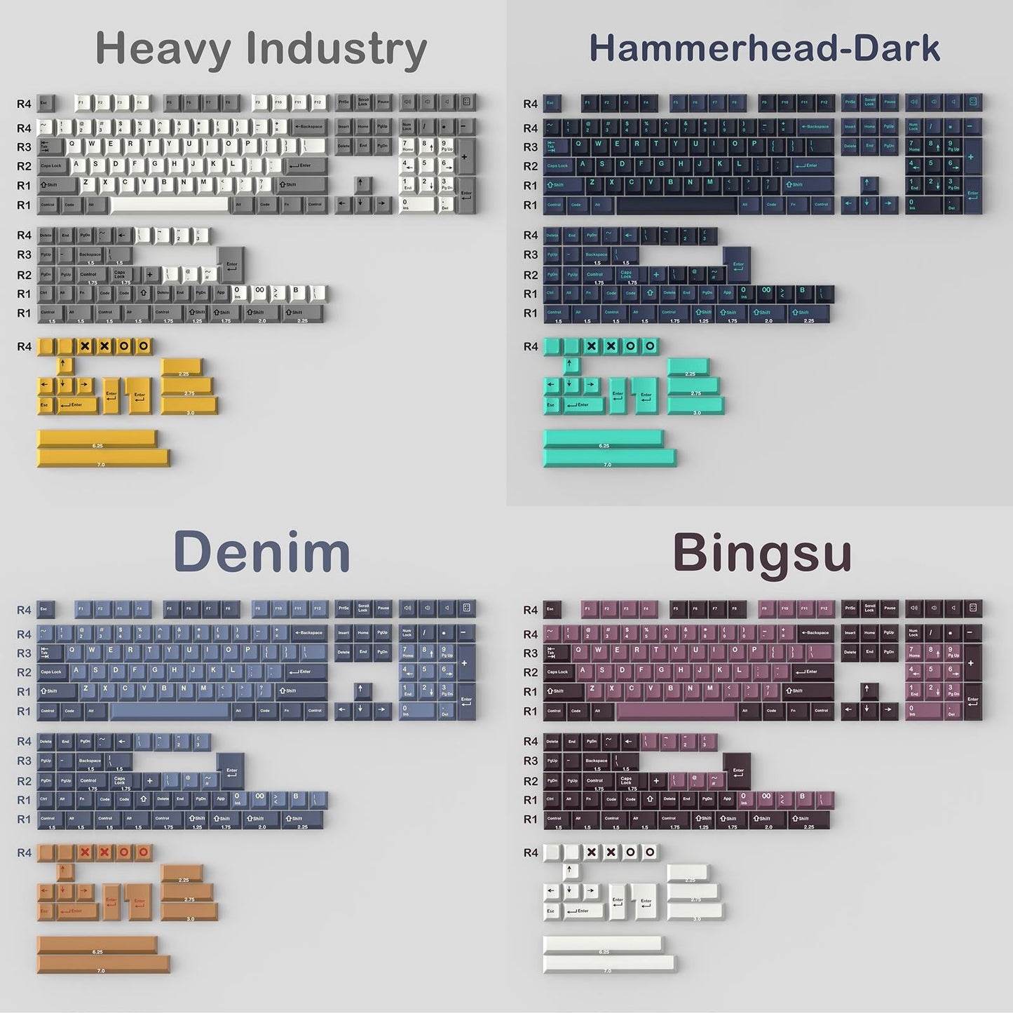 173 Keys Keycaps Key Caps Set for MX Switches and Clones Hammerhead-Dark