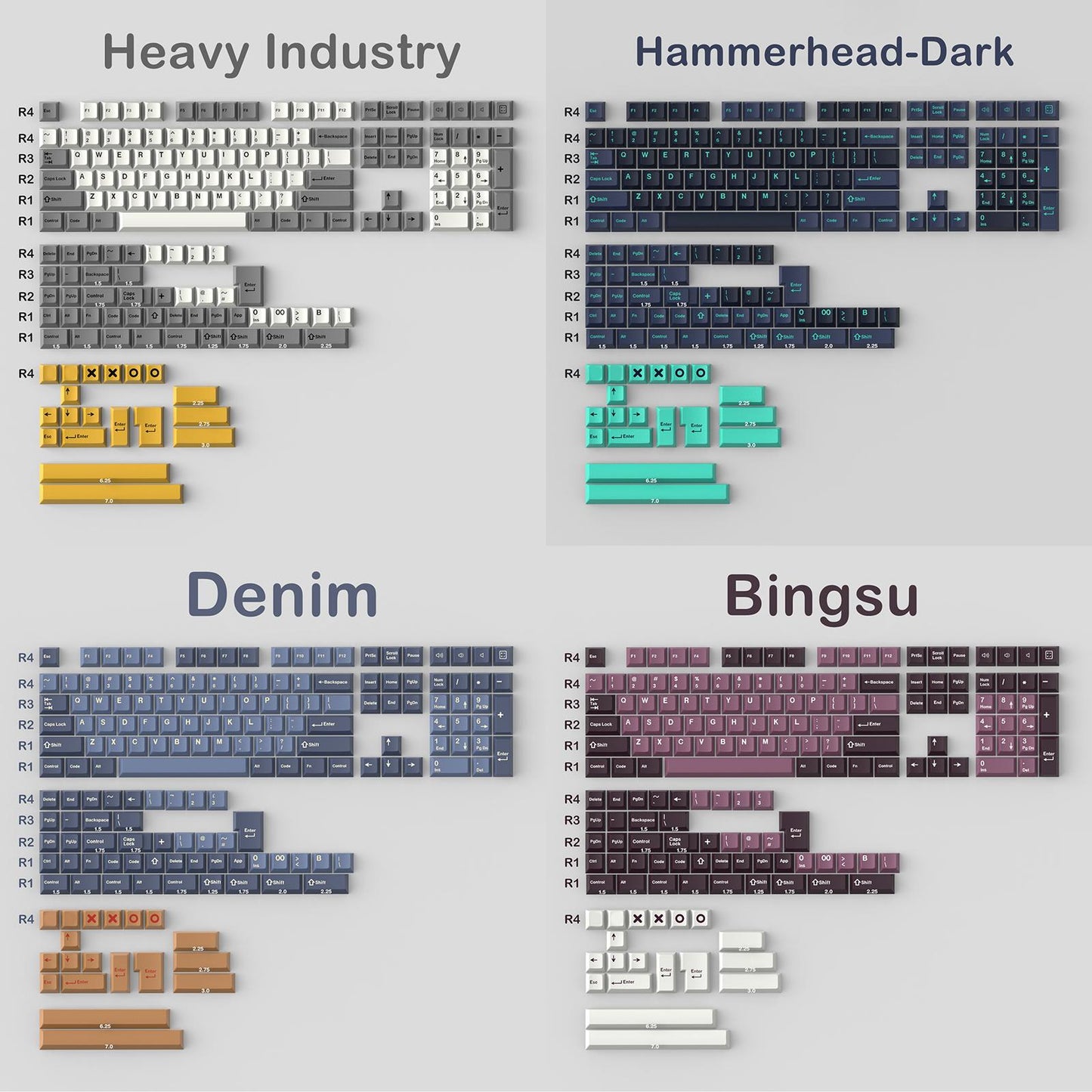 173 Keys Keycaps Key Caps Set for MX Switches and Clones Denim