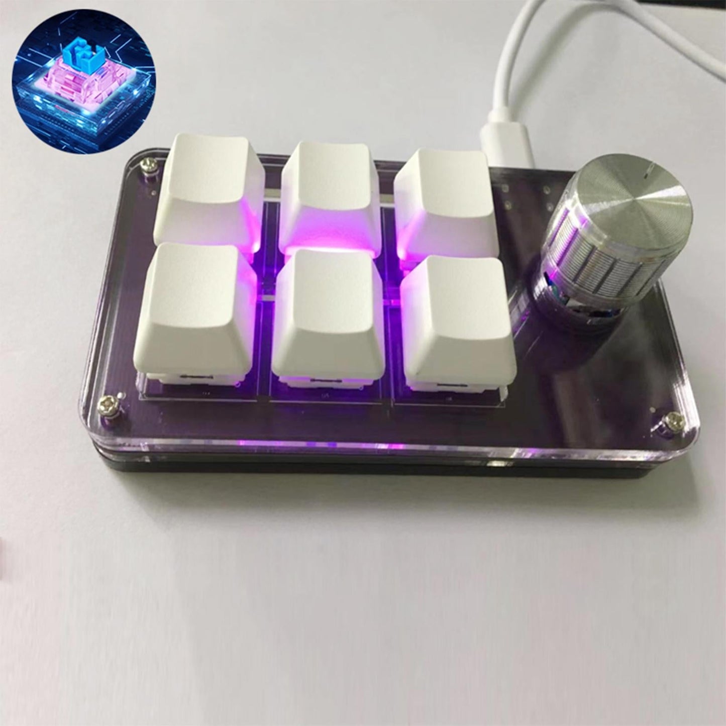 Mini Wired Mechanical Keyboard 6-Key for E-Sports PC Purple celadon glaze