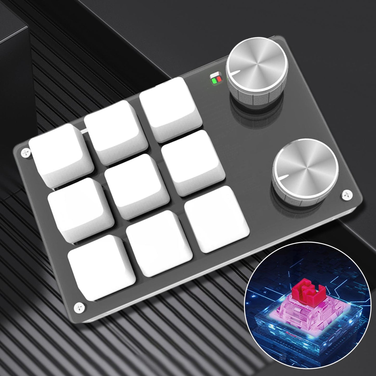 Mini 9-Key Gaming Keyboard Programmable Keys Keypad for Working Gaming White Red Switch