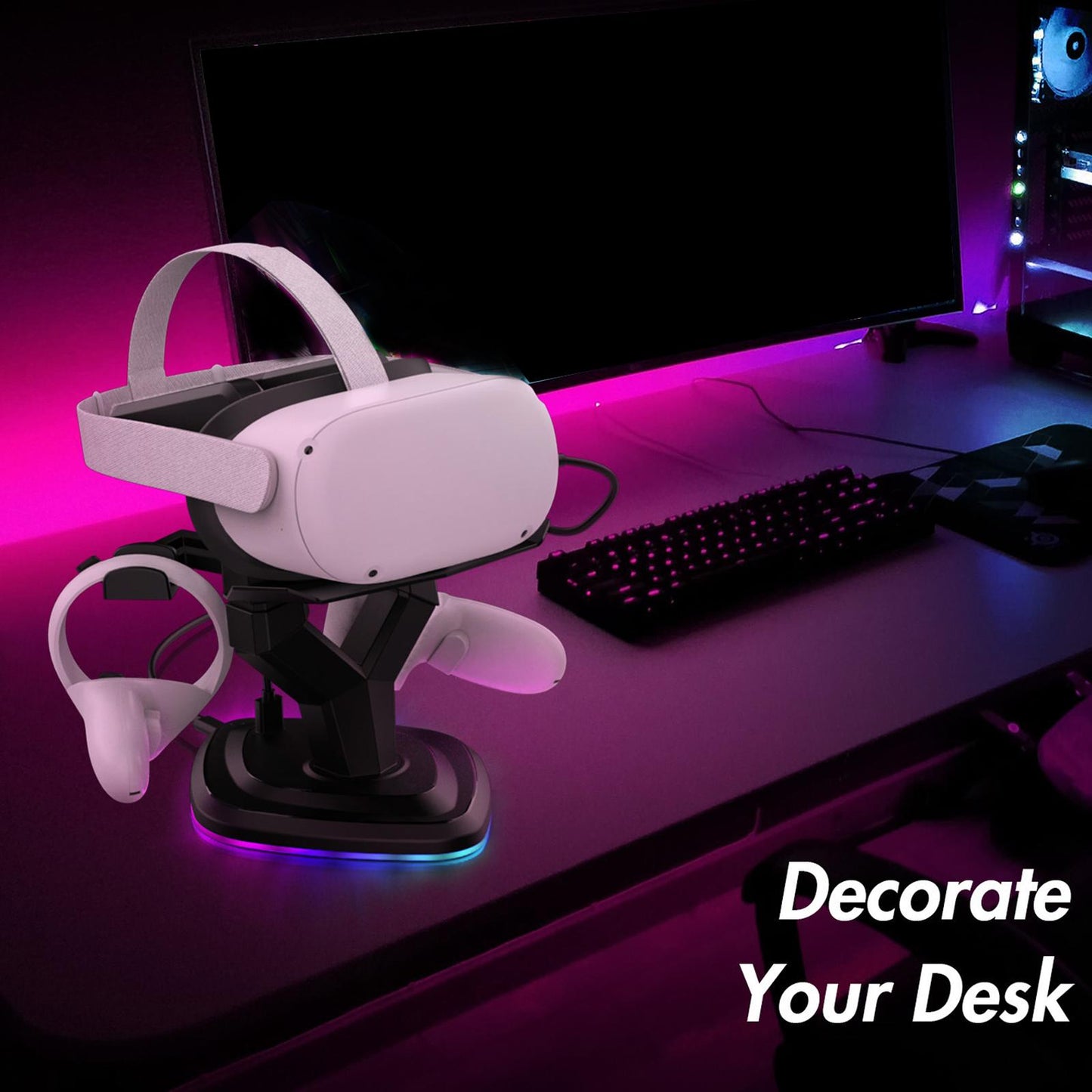 Headset Charging Dock with Atmosphere Light for Quest 2 Touch Controllers