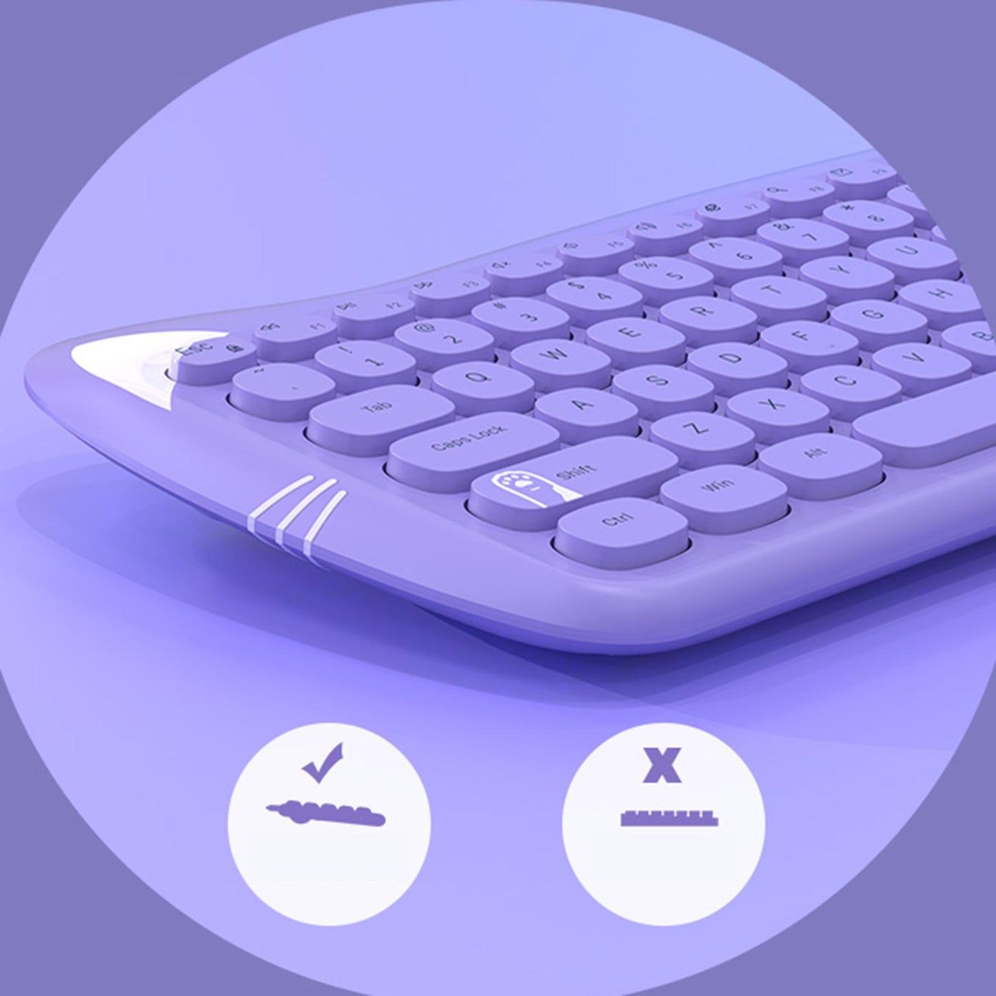 Wireless Keyboard and Mouse Set 84 Keys Silent Mouse for Notebook Purple