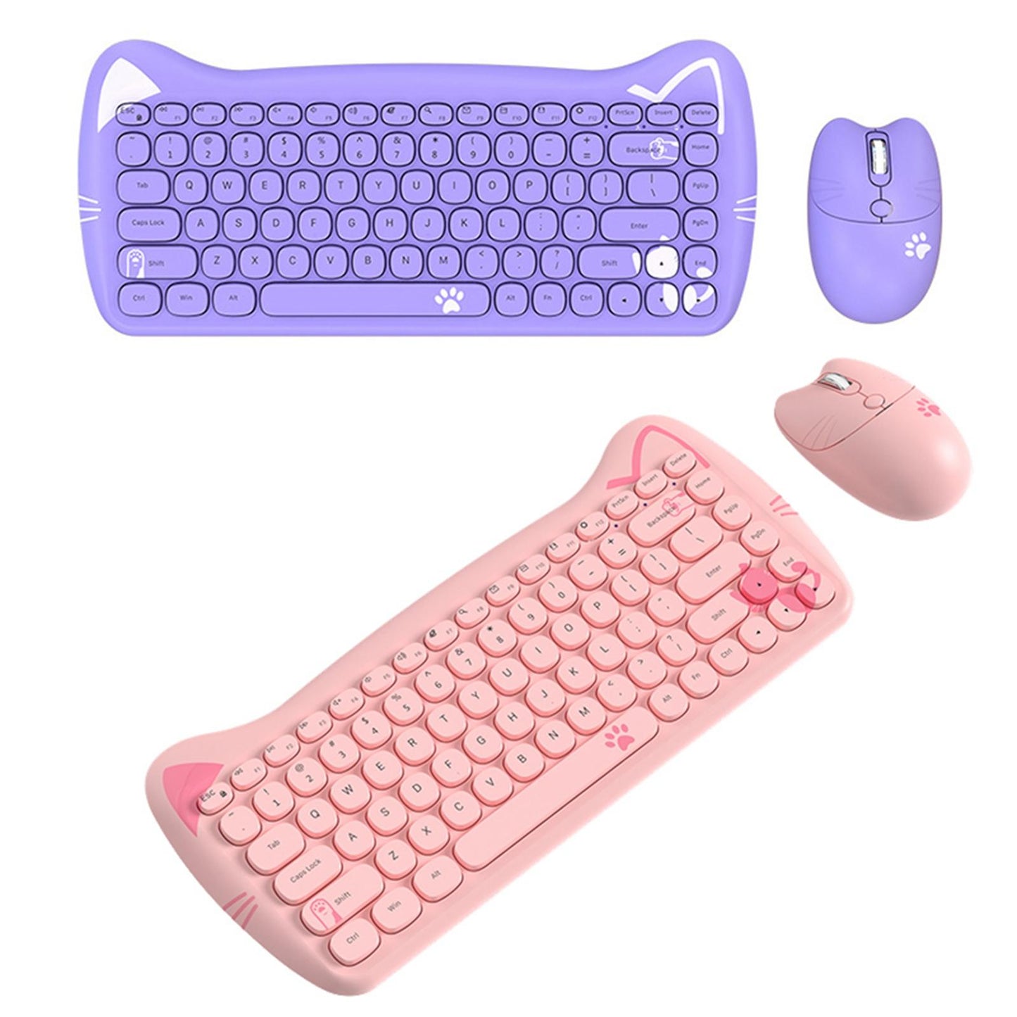 Wireless Keyboard and Mouse Set 84 Keys Silent Mouse for Notebook Purple