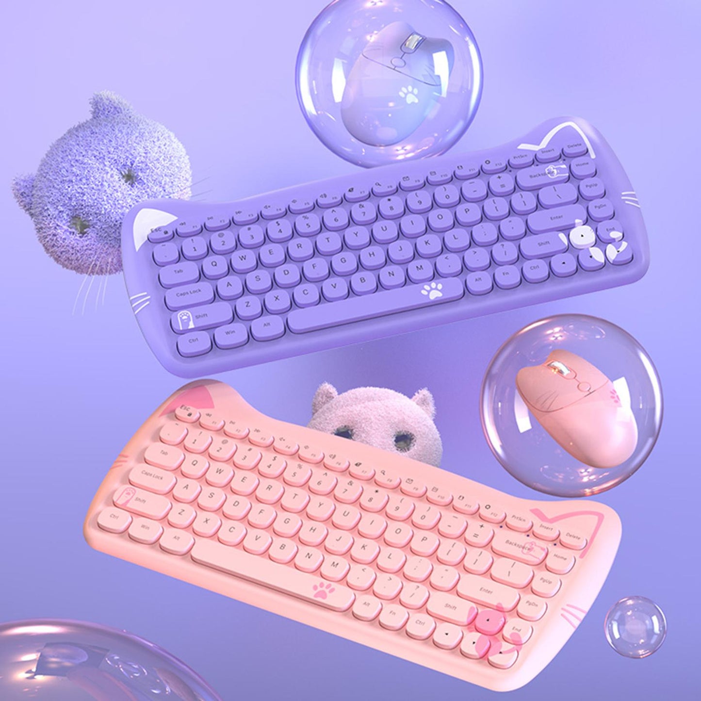 Wireless Keyboard and Mouse Set 84 Keys Silent Mouse for Notebook Purple