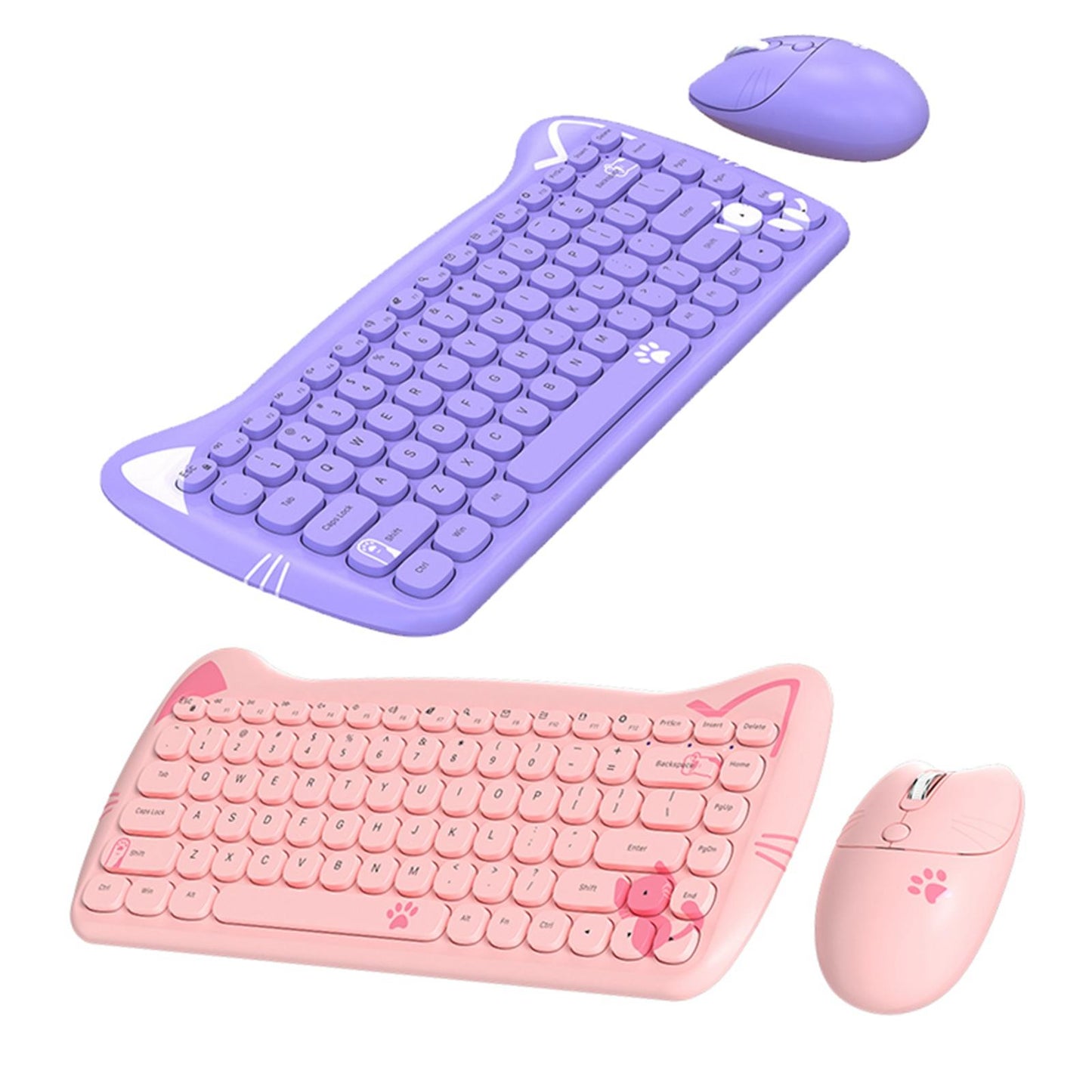 Wireless Keyboard and Mouse Set 84 Keys Silent Mouse for Notebook Purple