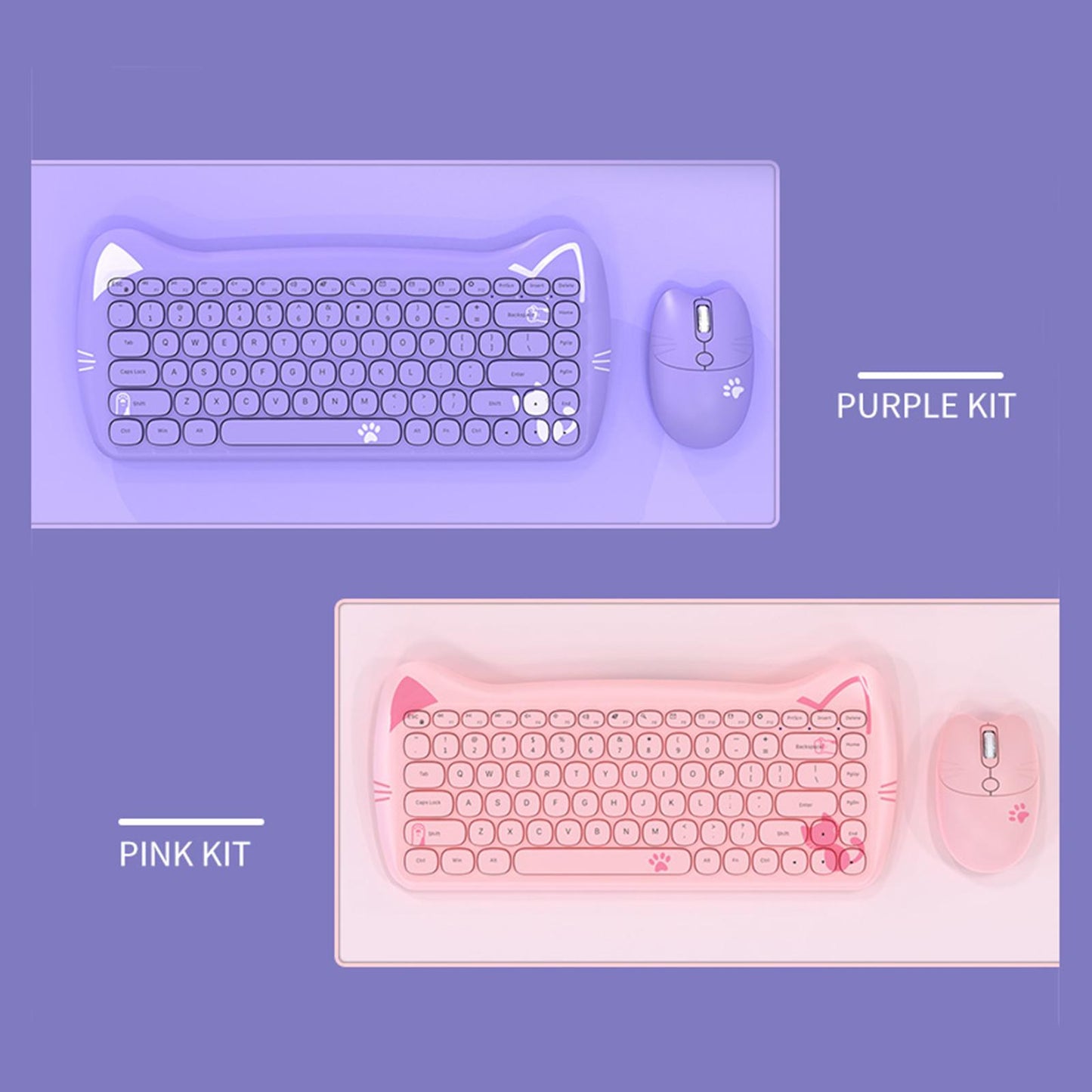 Wireless Keyboard and Mouse Set 84 Keys Silent Mouse for Notebook Purple